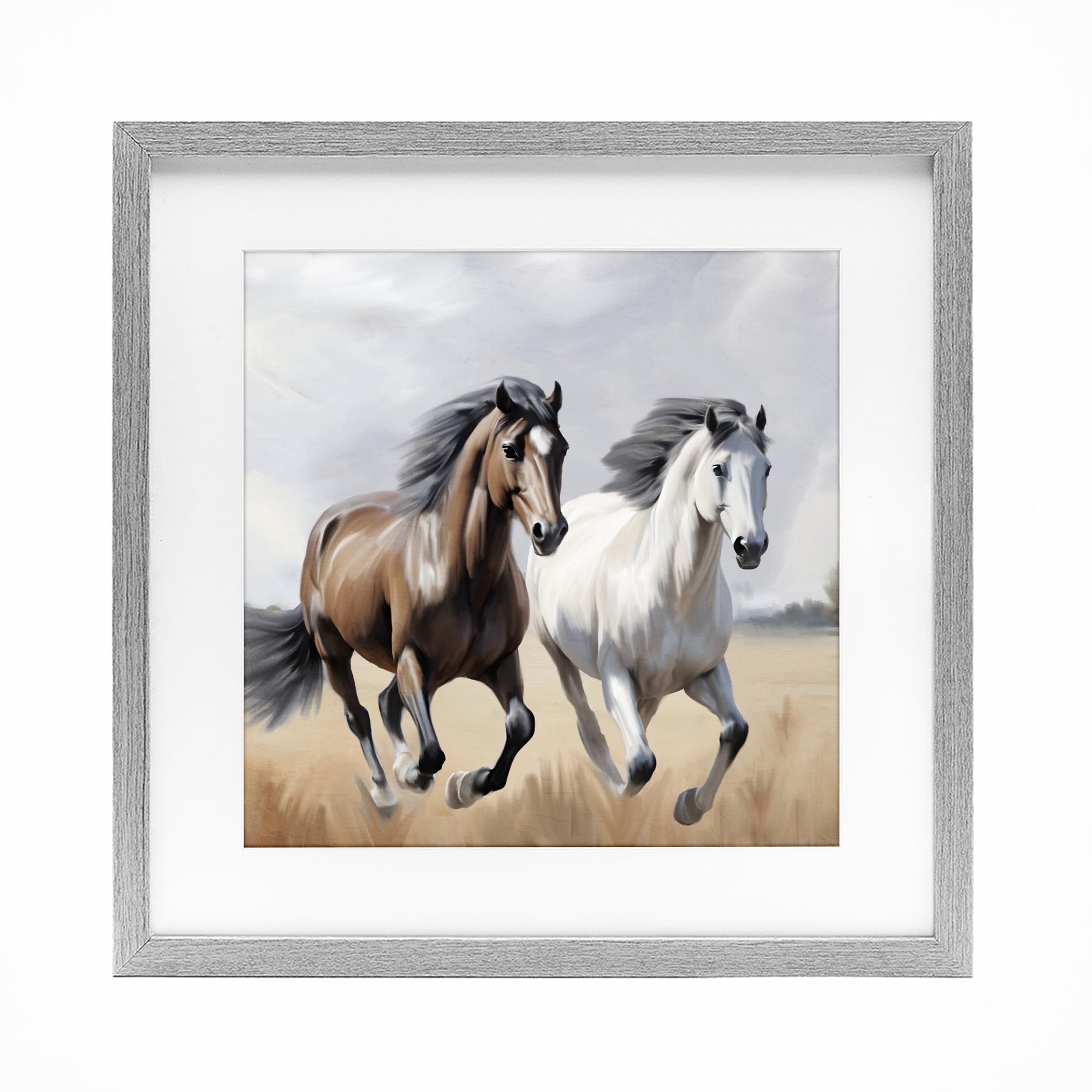 Stupell Industries Wild Run Twin Horses Gray Framed Print Under Glass, design by Kim Allen