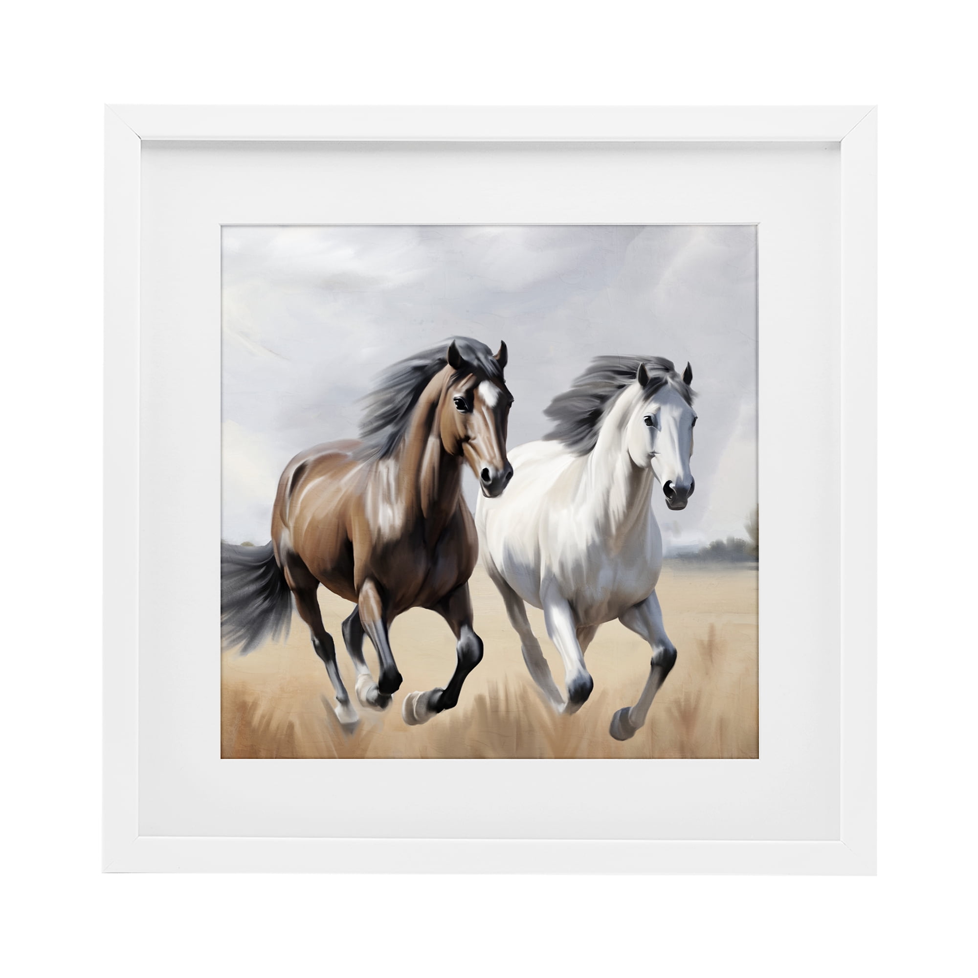 Stupell Industries Wild Run Twin Horses White Framed Print Under Glass, design by Kim Allen