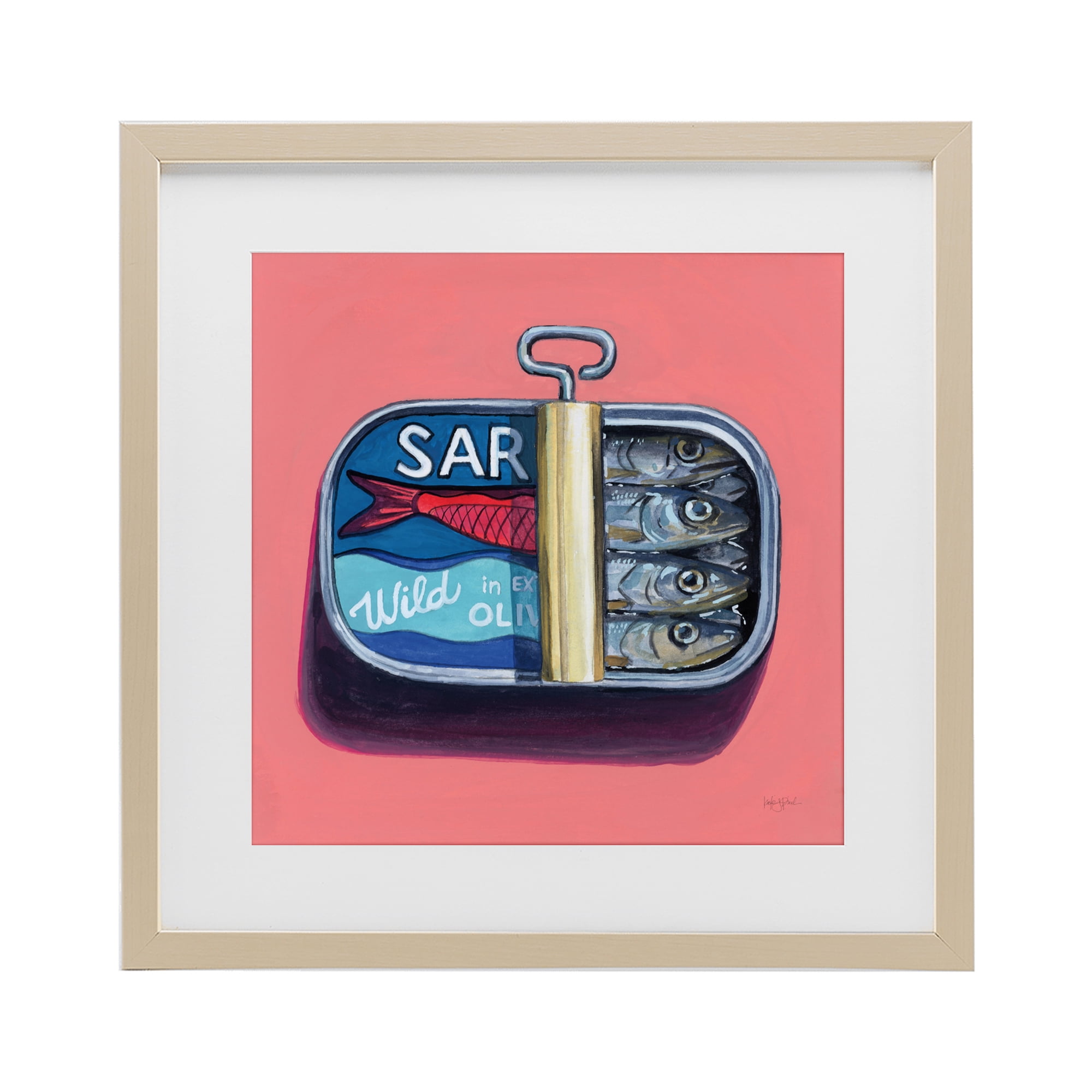 Stupell Industries Wild Sardines on Pink Birch Framed Print Under Glass, design by Kate Jarvik Birch