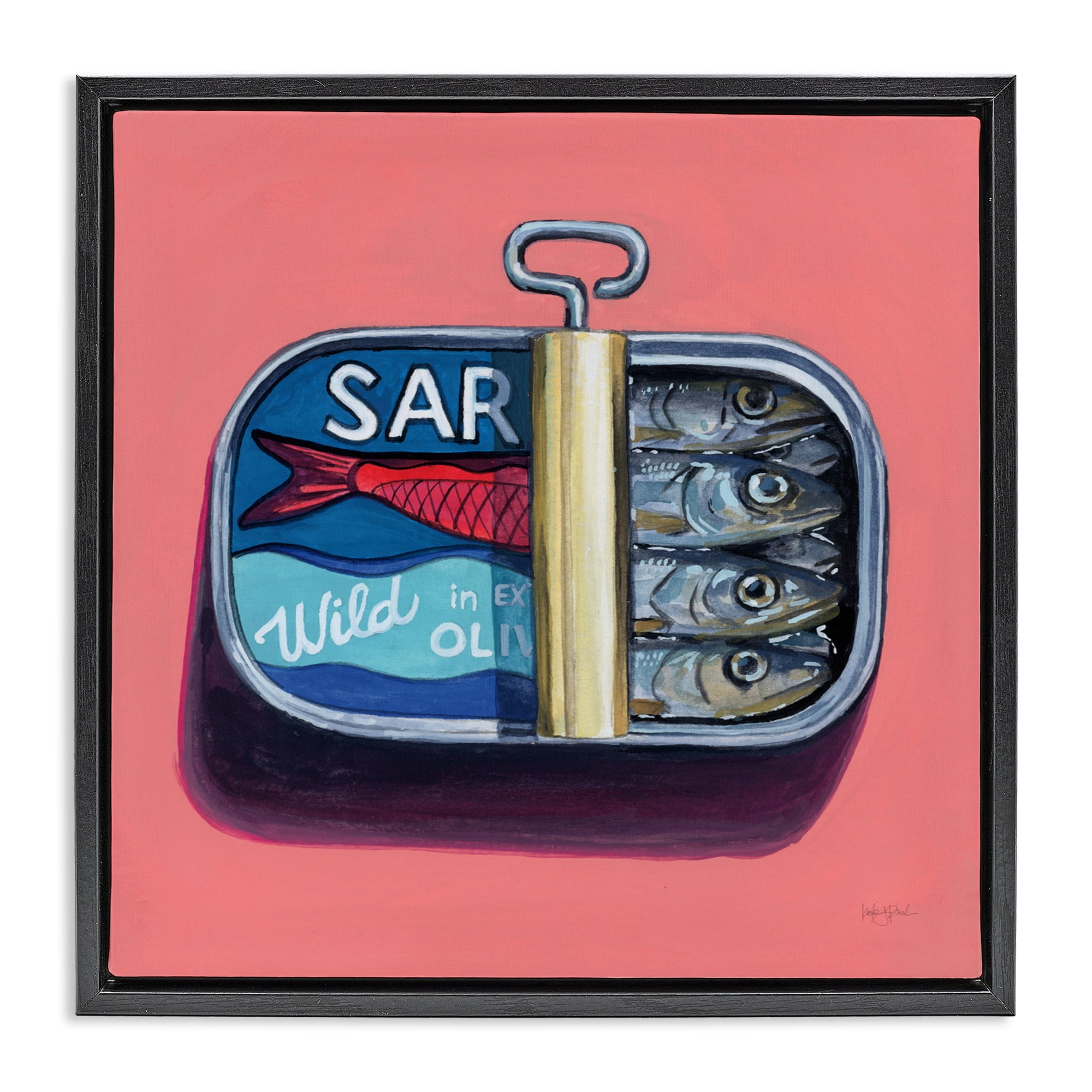 Stupell Industries Wild Sardines on Pink Black Framed Floater Canvas Wall Art, design by Kate Jarvik Birch