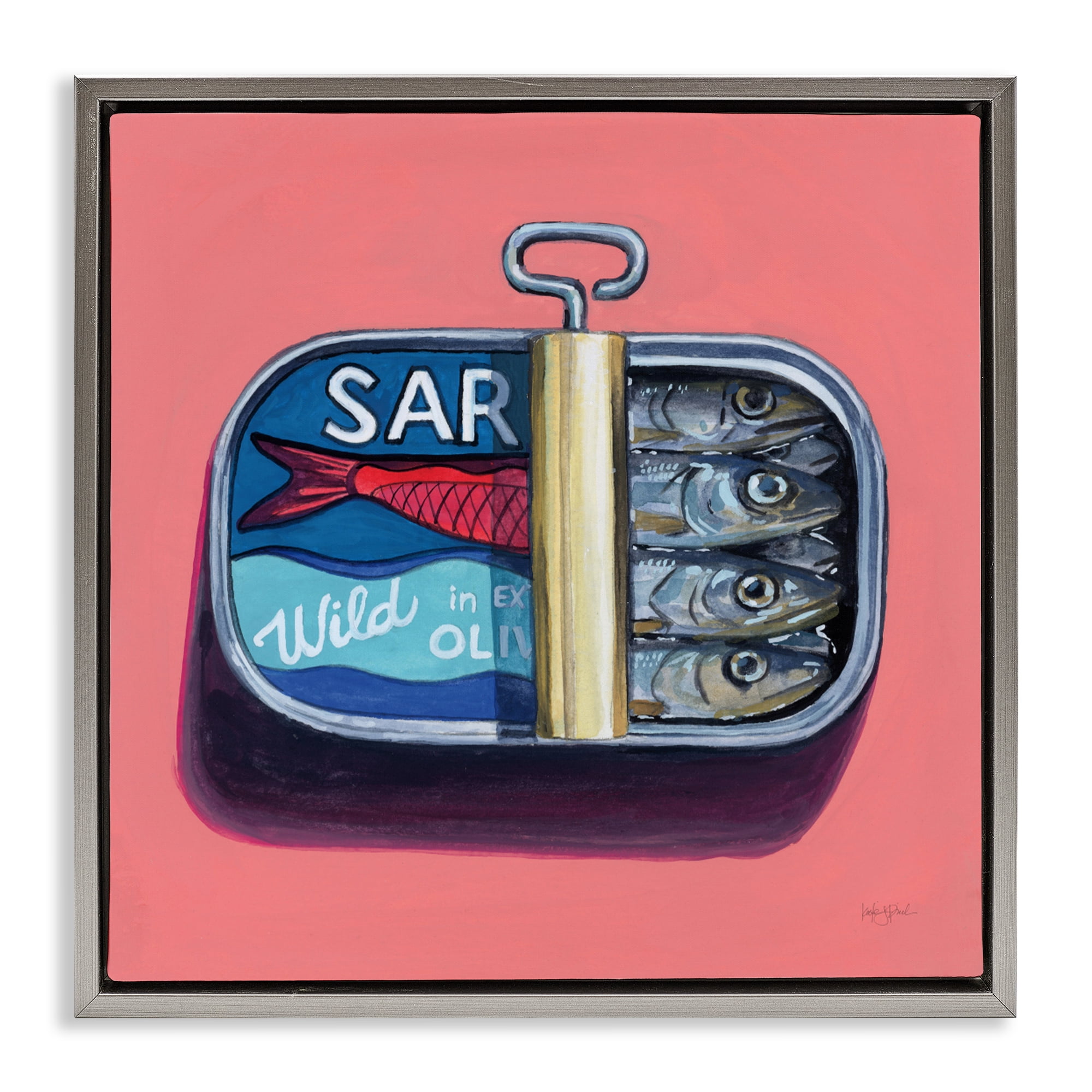 Stupell Industries Wild Sardines on Pink Gray Framed Floater Canvas Wall Art, design by Kate Jarvik Birch