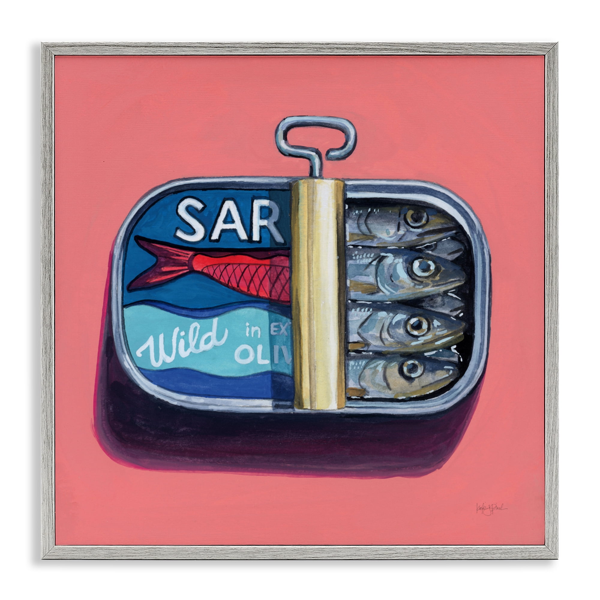 Stupell Industries Wild Sardines on Pink Gray Framed Giclee Art, design by Kate Jarvik Birch