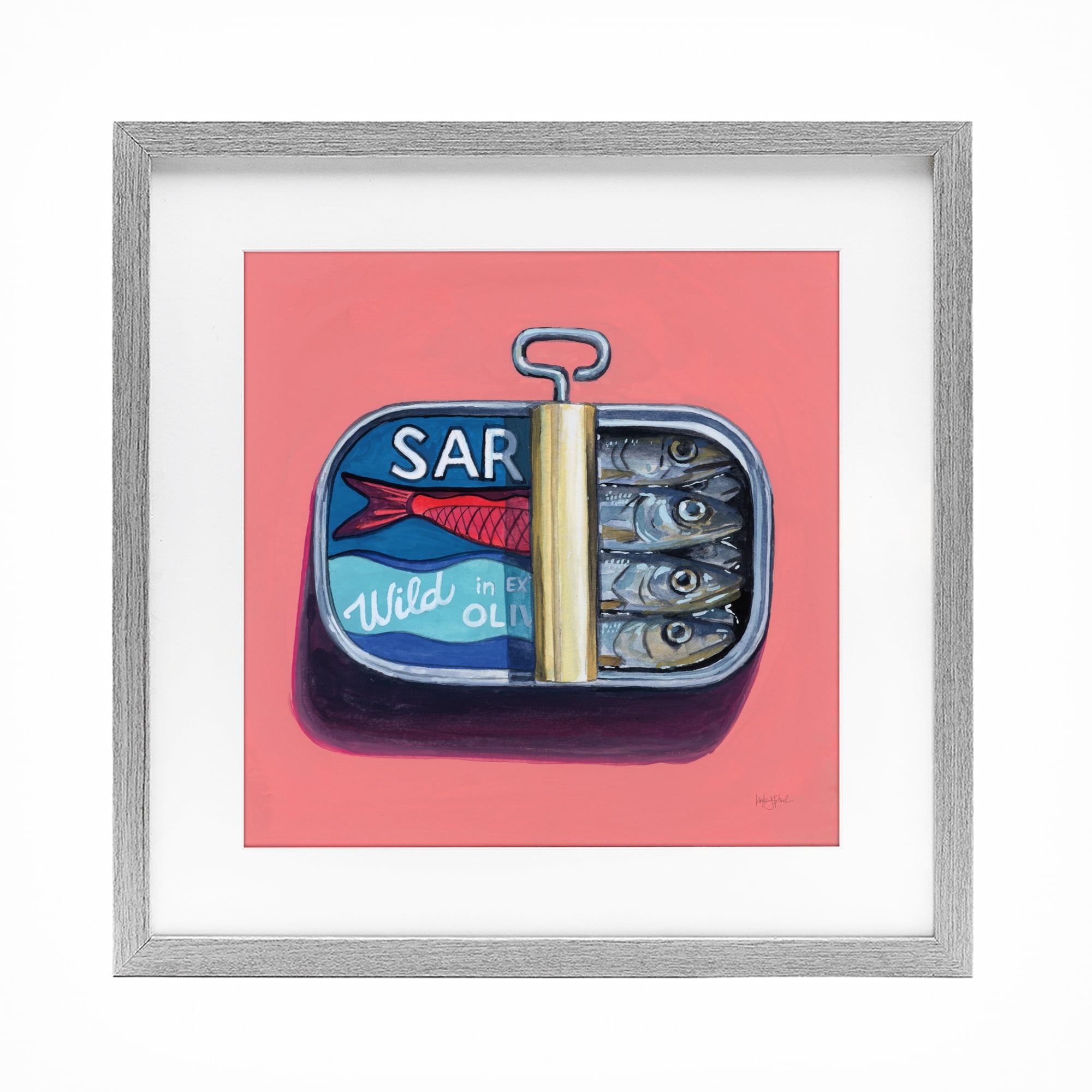 Stupell Industries Wild Sardines on Pink Gray Framed Print Under Glass, design by Kate Jarvik Birch