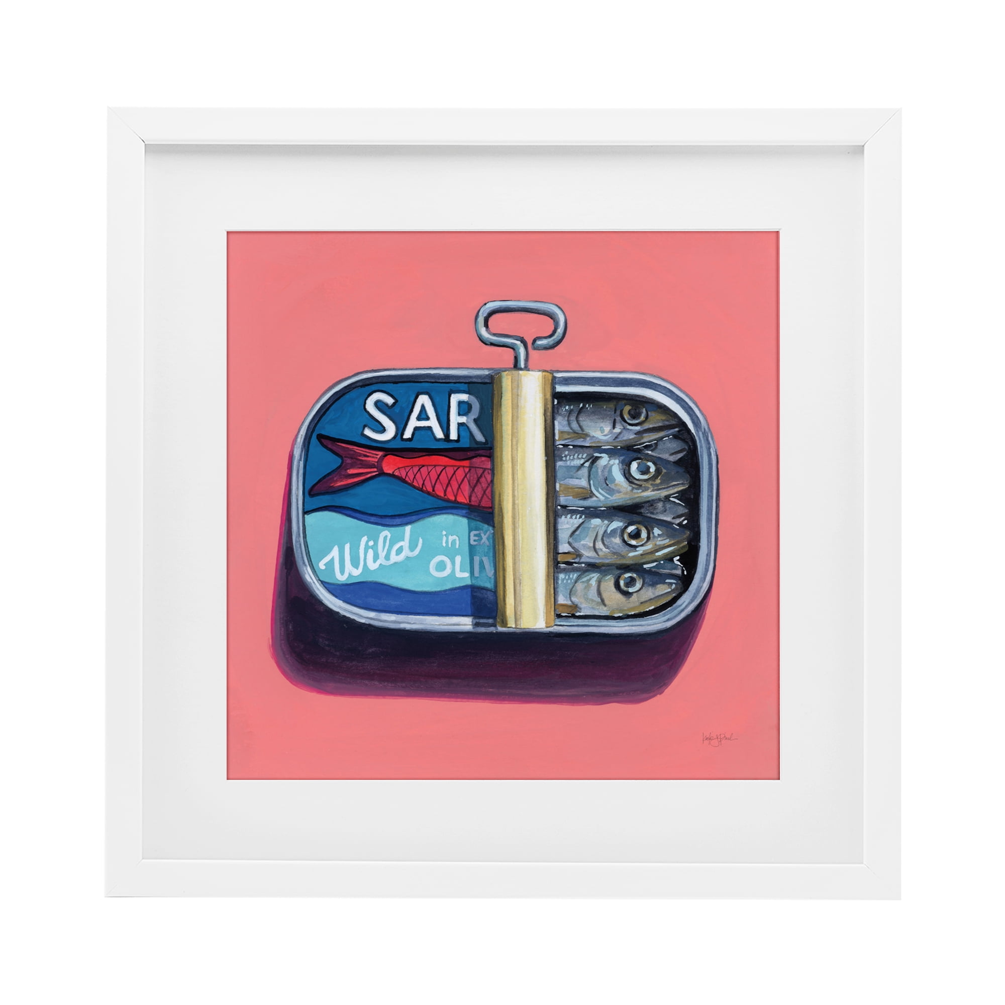 Stupell Industries Wild Sardines on Pink White Framed Print Under Glass, design by Kate Jarvik Birch