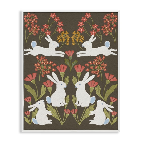 Wild Spring Blooms & Rabbits White Framed Giclee Art, 24 x 30, Made In USA
