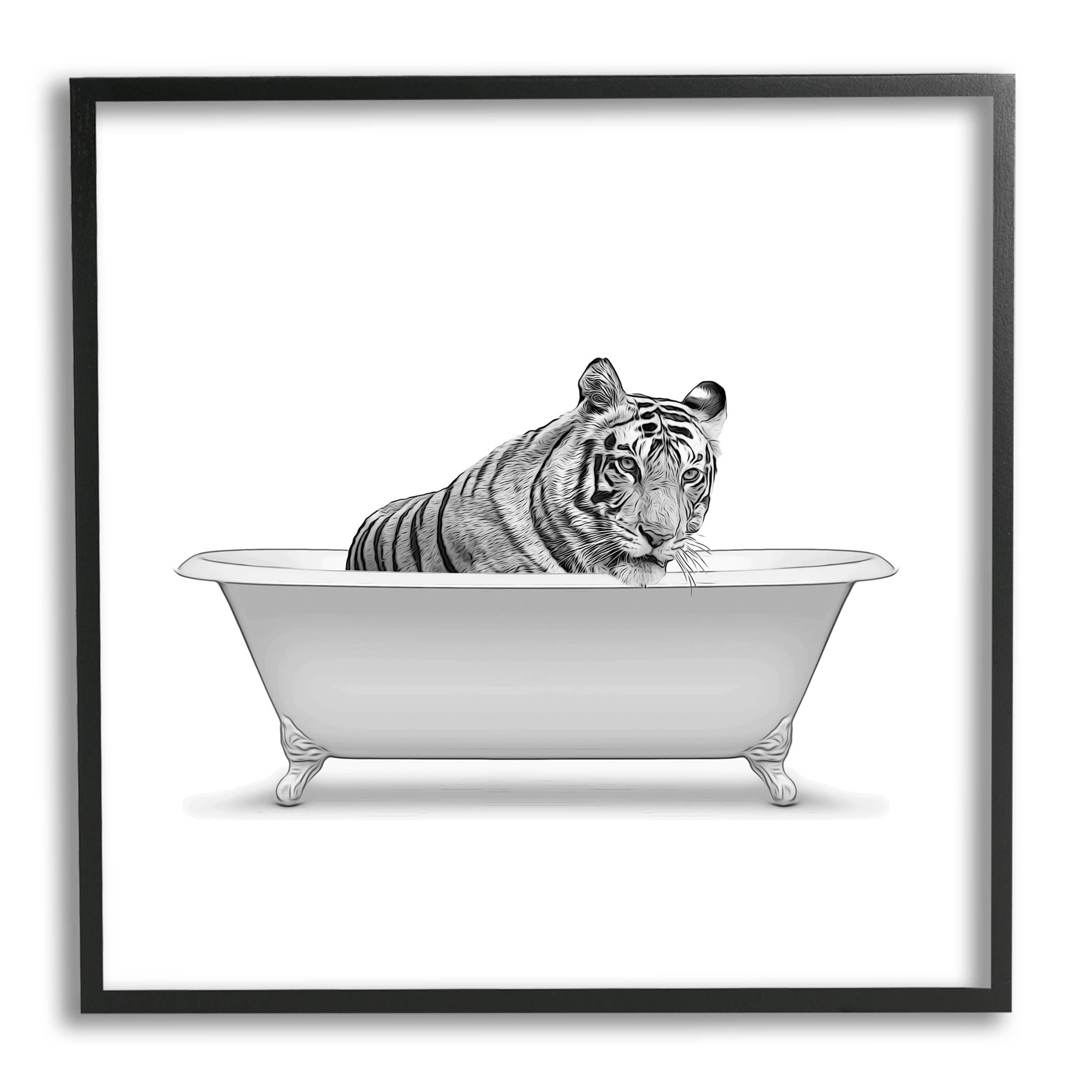 Stupell Industries Wild Tiger Claw Foot Bathtub Graphic Art Black Framed Art Print Wall Art, Design by Annalisa Latella