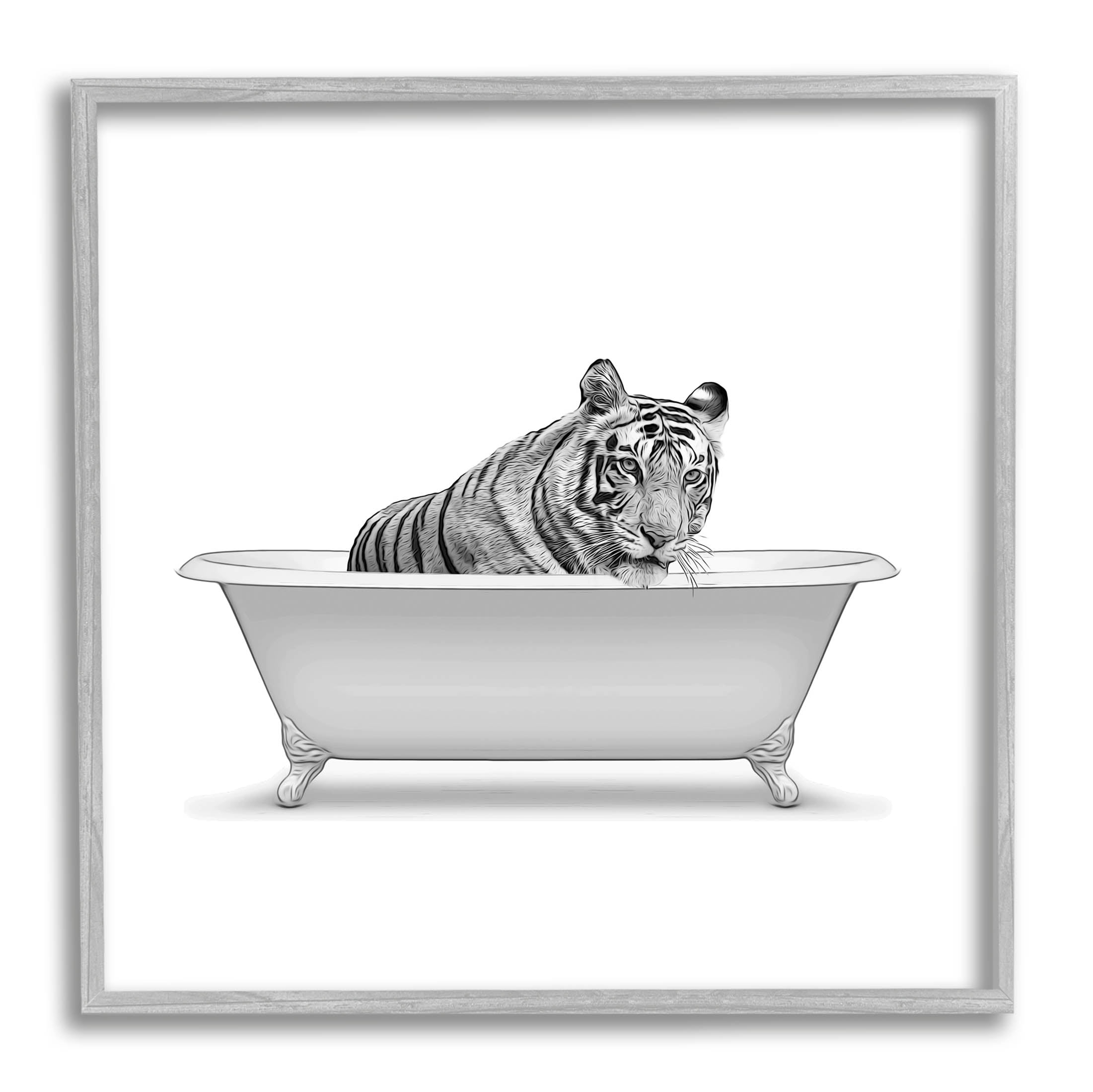 Stupell Industries Wild Tiger Claw Foot Bathtub Graphic Art Gray Framed Art Print Wall Art, Design by Annalisa Latella