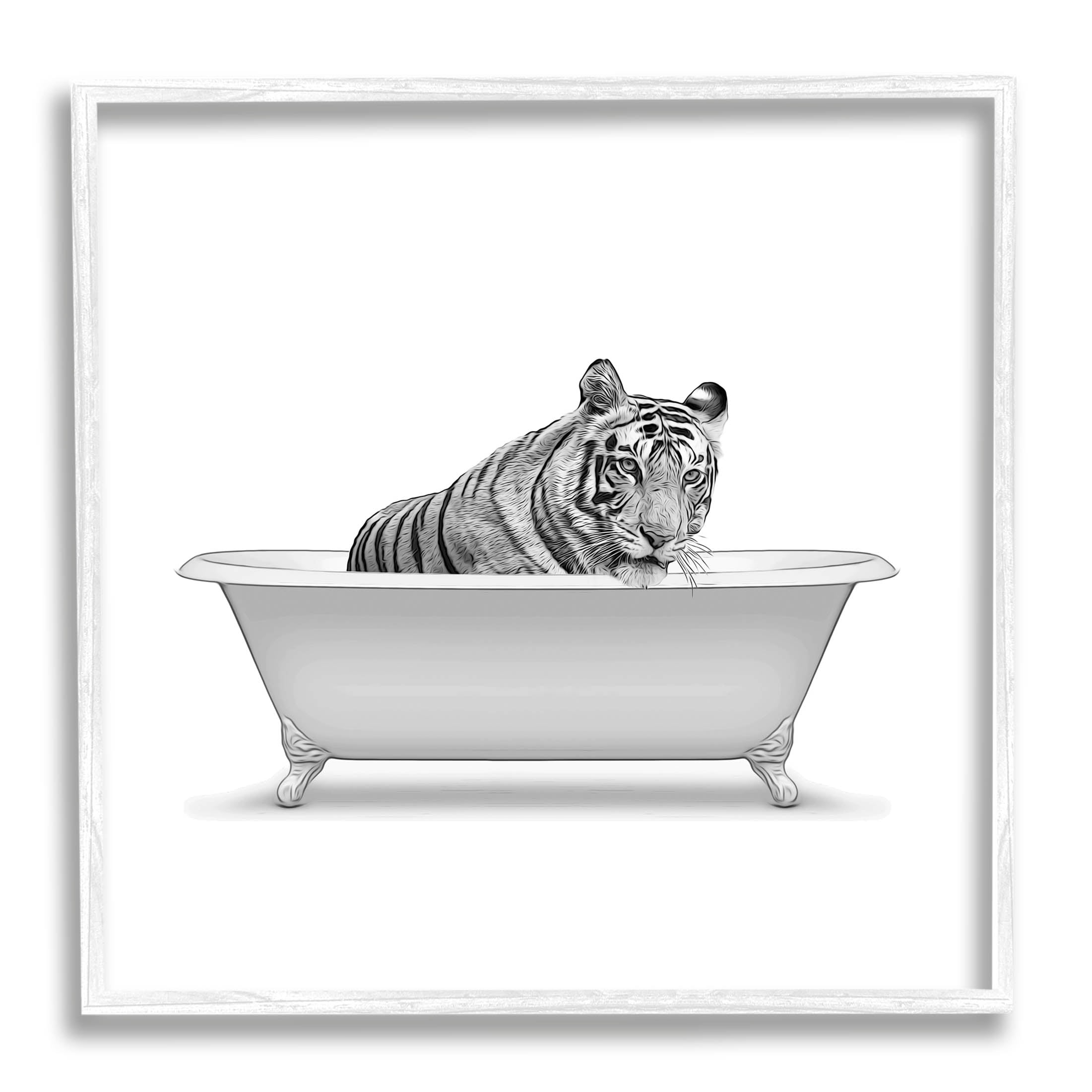 Stupell Industries Wild Tiger Claw Foot Bathtub Graphic Art White Framed Art Print Wall Art, Design by Annalisa Latella