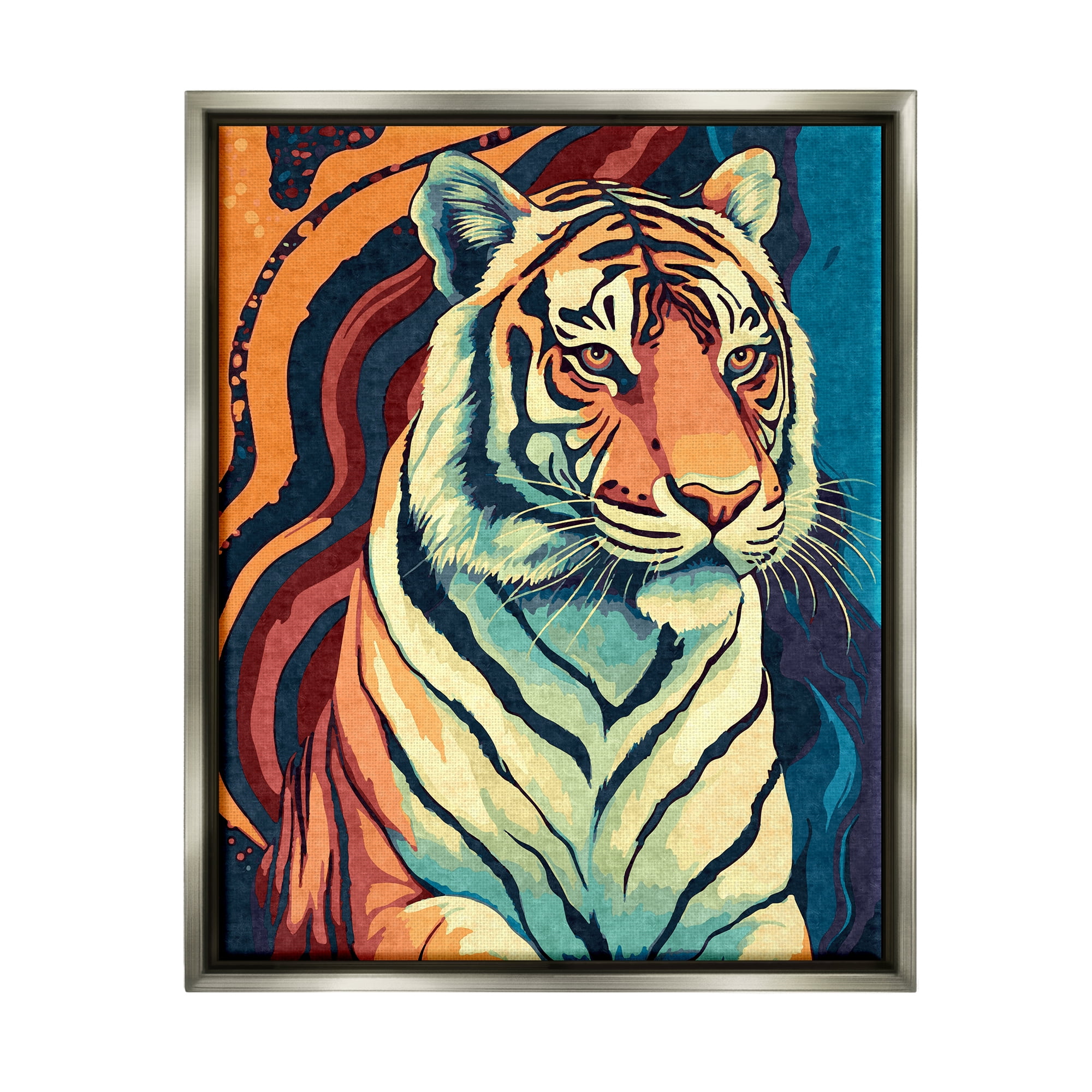 Stupell Industries Wild Tiger Painting Animals & Insects Painting Gray Floater Framed Canvas Art Print Wall Art, 17 x 21