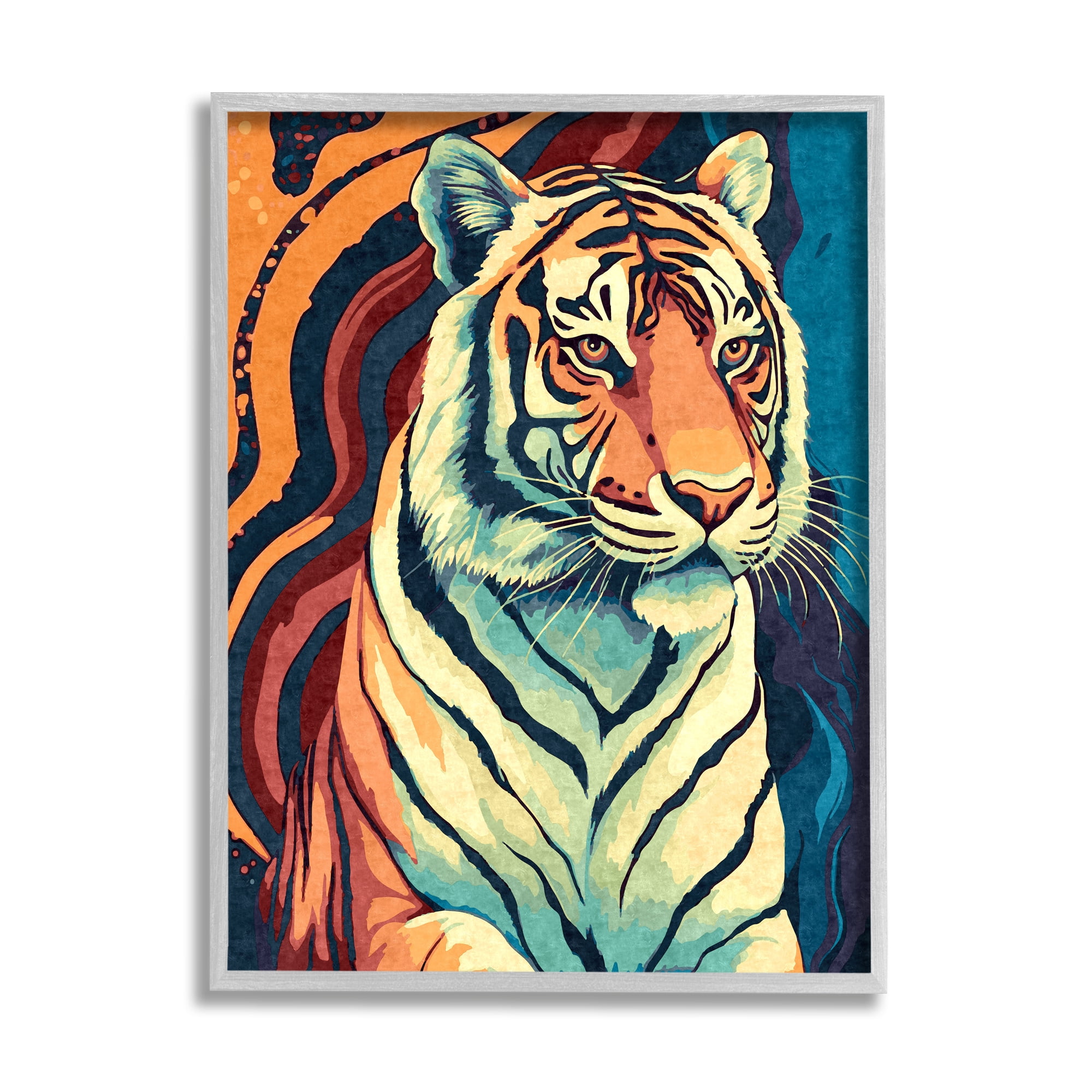 Stupell Industries Wild Tiger Painting Animals & Insects Painting Gray Framed Art Print Wall Art, 11 x 14