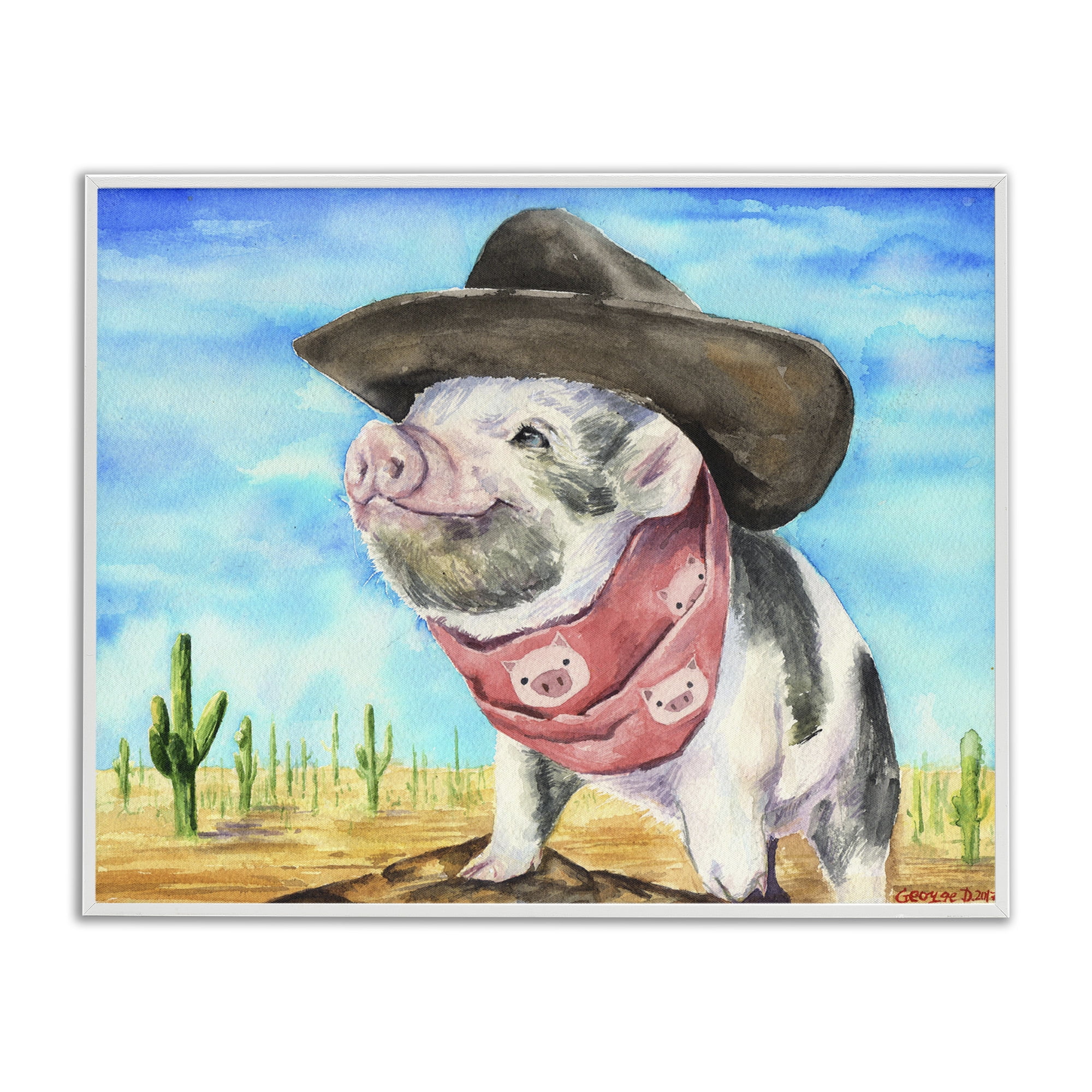 Stupell Industries Wild West Cowboy Pig Animals & Insects Painting White Framed Art Print Wall Art, 14 x 11