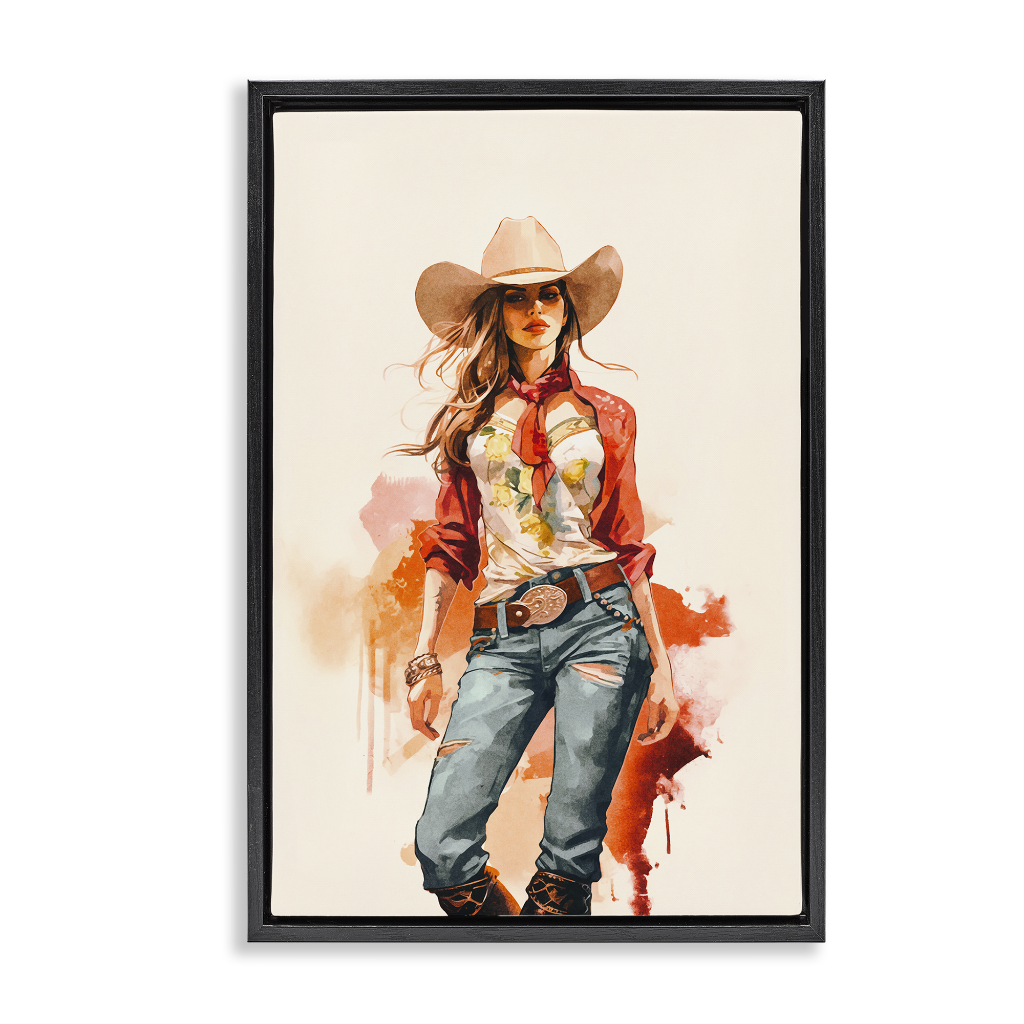 Stupell Industries Wild West Cowgirl Charm People Painting Black Floater Framed Canvas Art Print Wall Art, 17 x 25