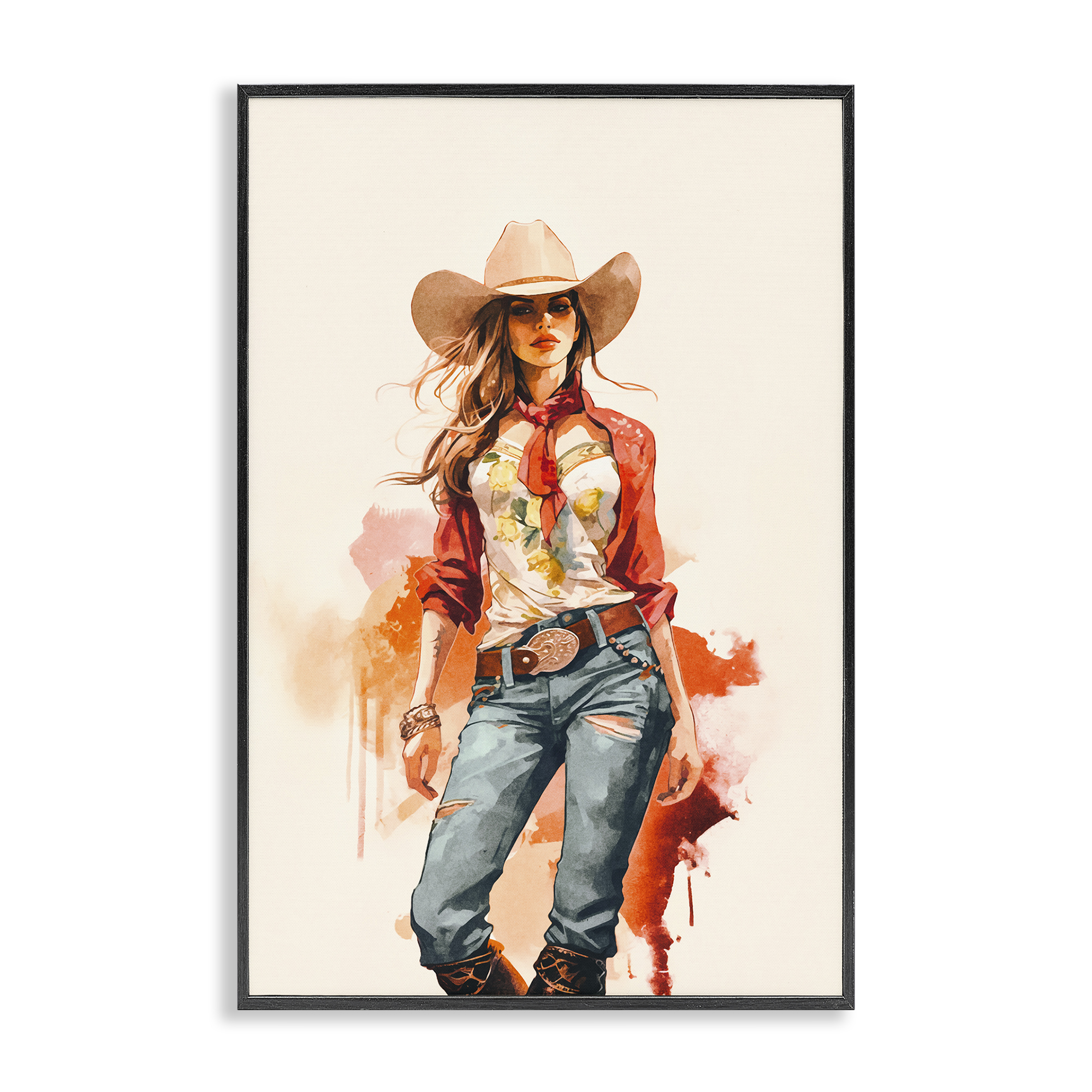 Stupell Industries Wild West Cowgirl Charm People Painting Black Framed Art Print Wall Art, 16 x 24