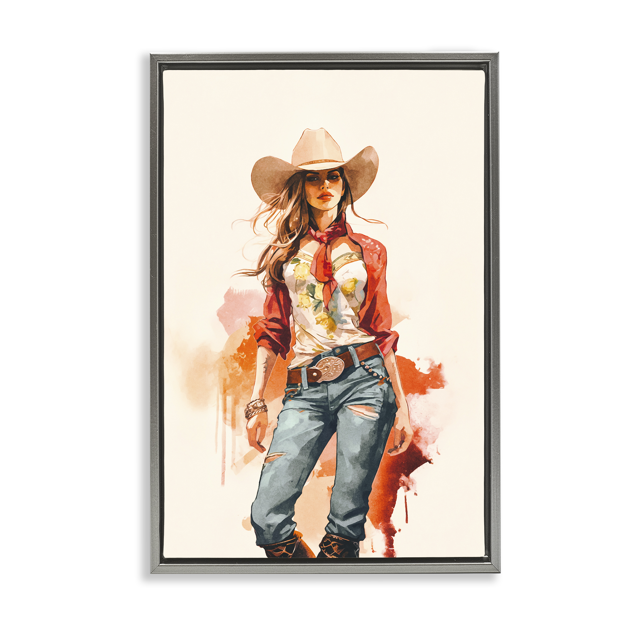 Stupell Industries Wild West Cowgirl Charm People Painting Gray Floater Framed Canvas Art Print Wall Art, 17 x 25