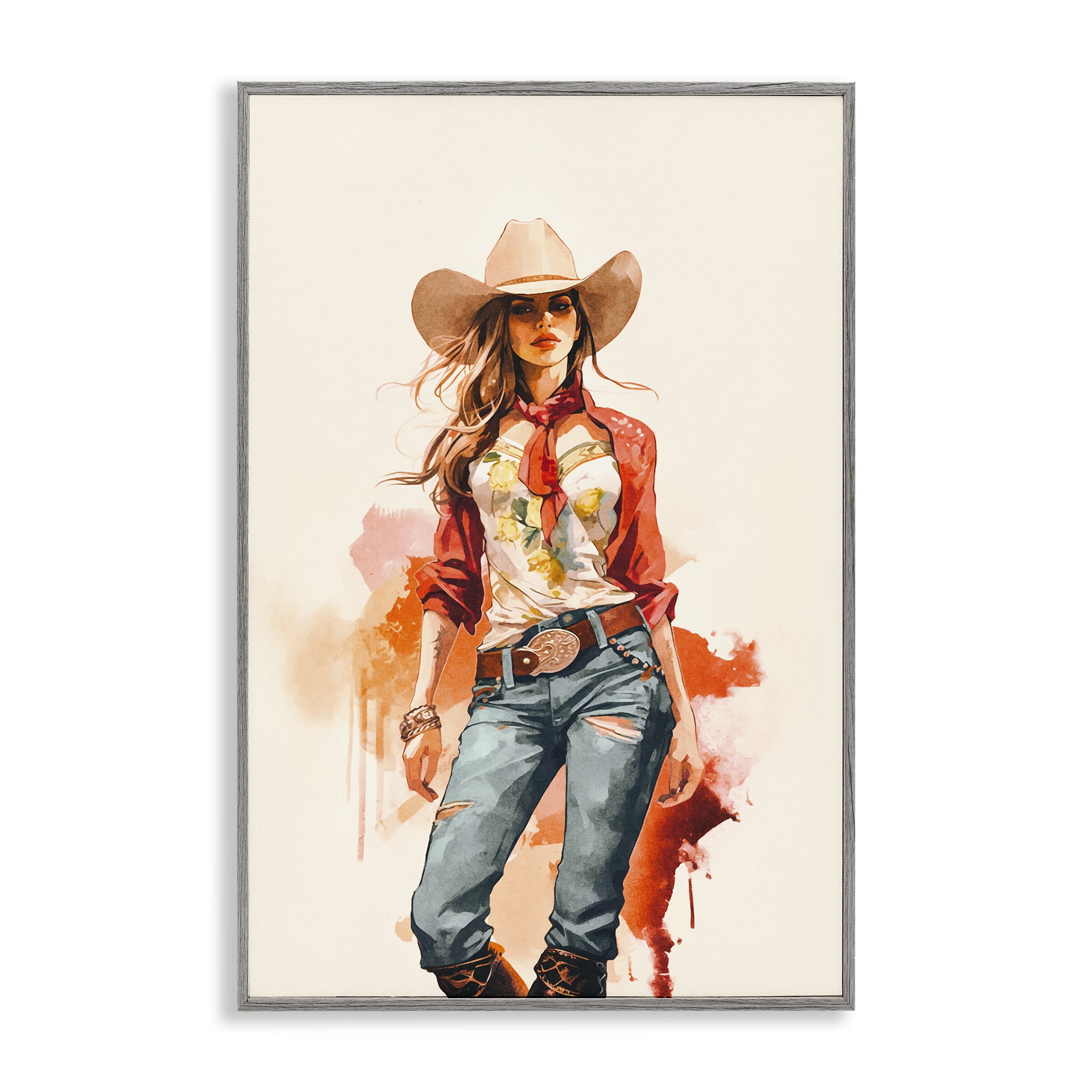 Stupell Industries Wild West Cowgirl Charm People Painting Gray Framed Art Print Wall Art, 20 x 30