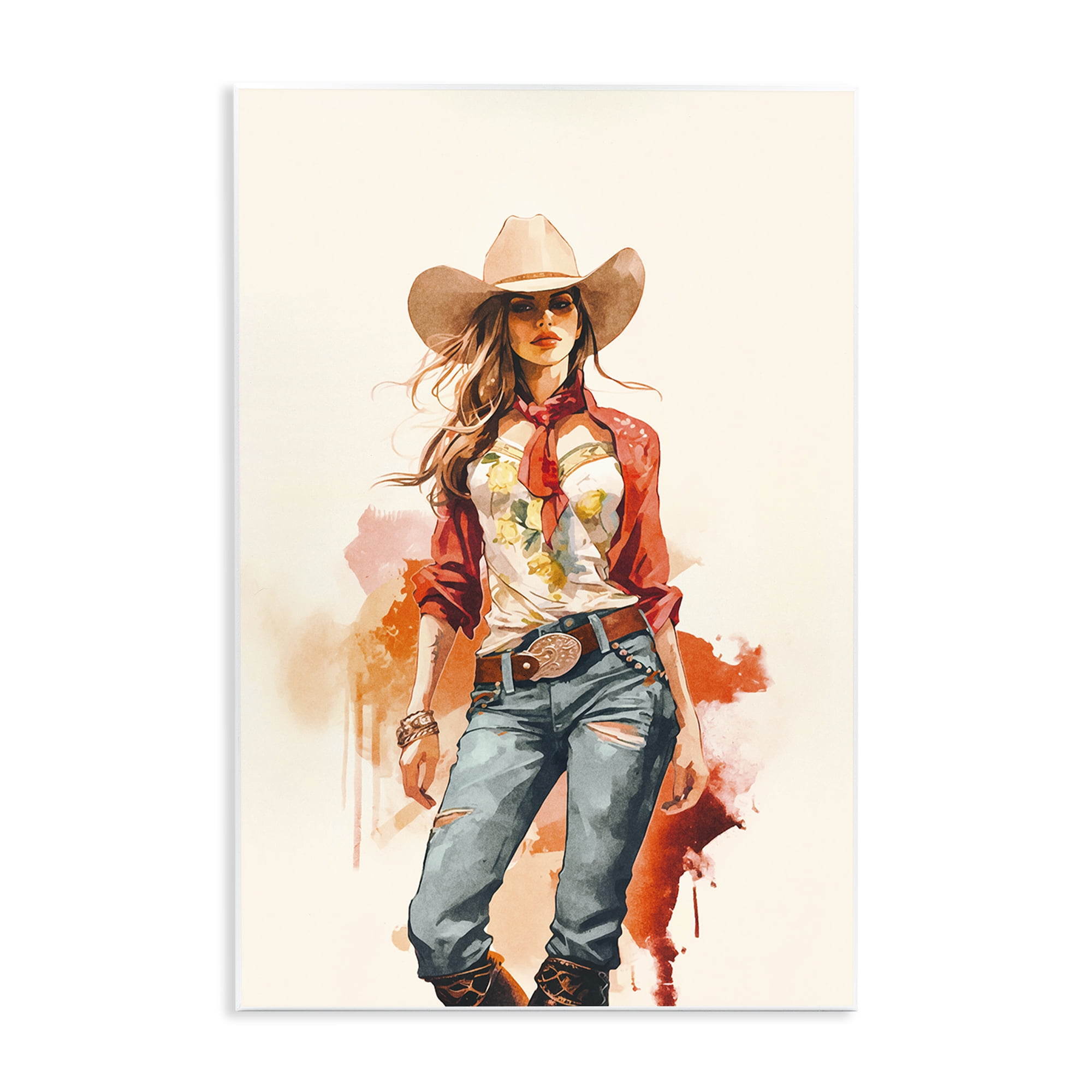 Stupell Industries Wild West Cowgirl Charm People Painting Unframed Art Print Wall Art, 13 x 19