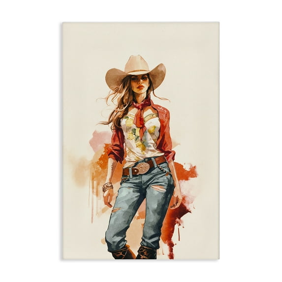 Stupell Industries Wild West Cowgirl Charm People Painting Wrapped Canvas Art Print Wall Art, 24 x 36
