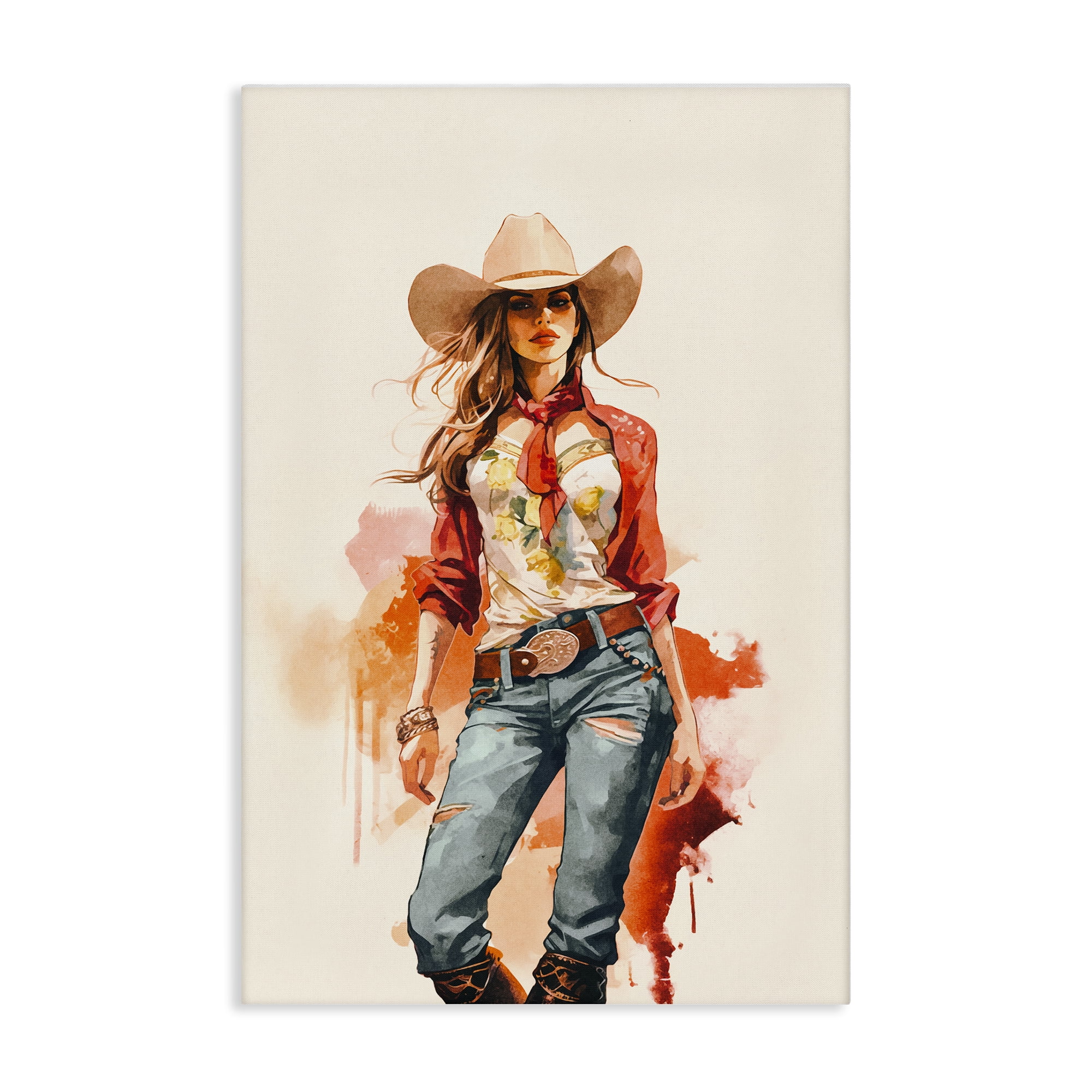 Stupell Industries Wild West Cowgirl Charm People Painting Wrapped Canvas Art Print Wall Art, 30 x 45