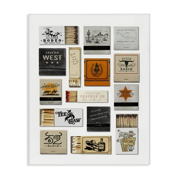 Stupell Industries Wild West Rodeo Matchbooks Advertisements Painting Wrapped Canvas Canvas Art Print Wall Art, 16 x 20