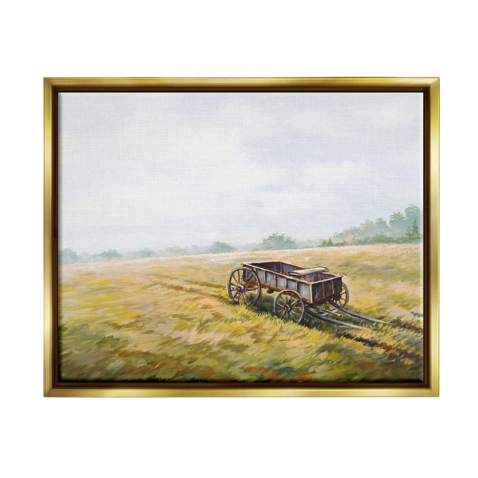 Stupell Industries Wild West Wagon Cart Rural Hill Farm Scenery Metallic Gold Framed Floating Canvas Wall Art, 24x30, by Bruce Nawrocke