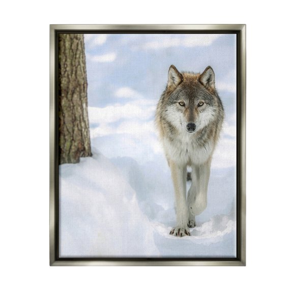 Stupell Industries Wild Wolf Winter Snow Photography Animals & Insects Photography Gray Floater Framed Art Print Wall Art