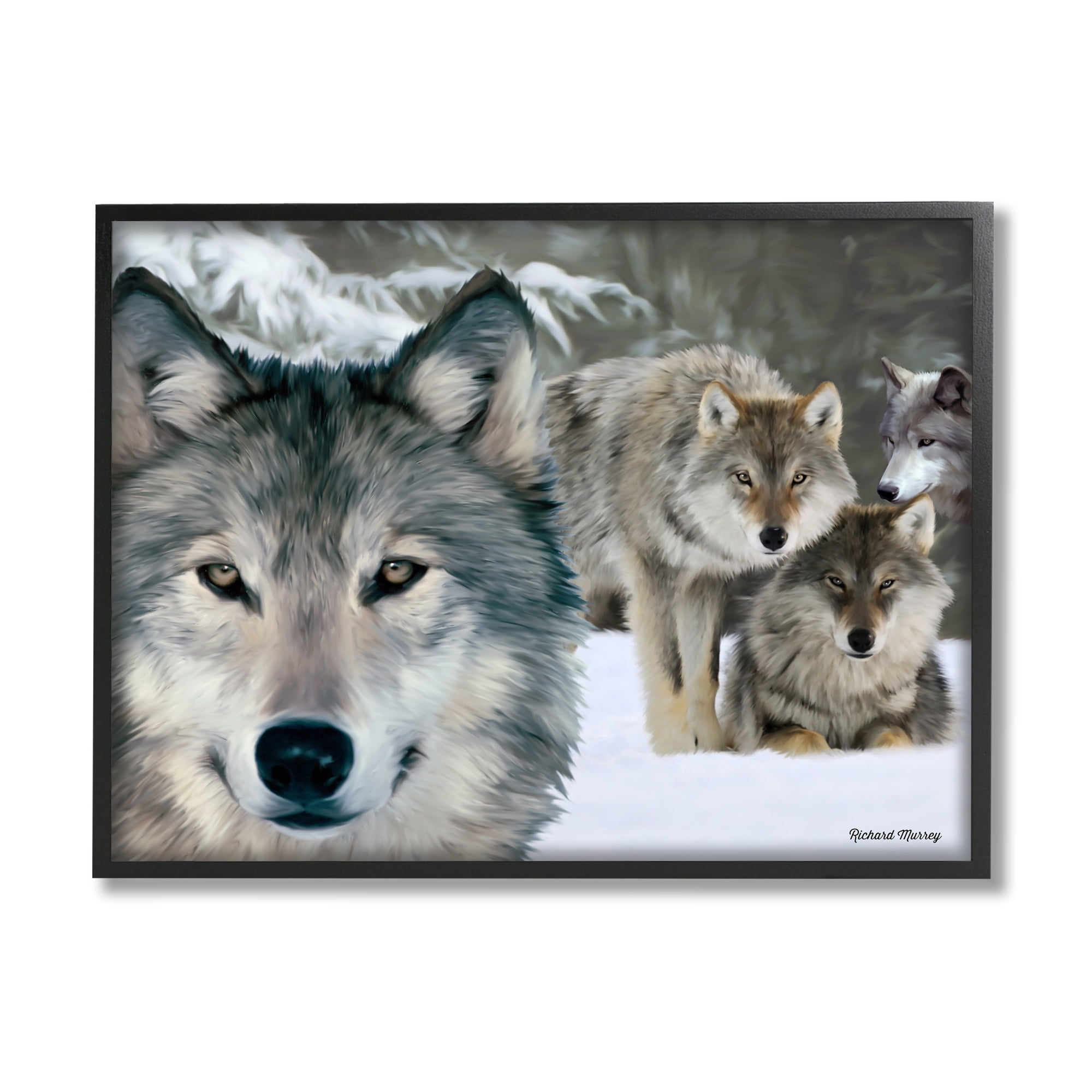 Stupell Industries Wild Wolves Snowy Winter Landscape Animals & Insects Photography Black Framed Art Print Wall Art