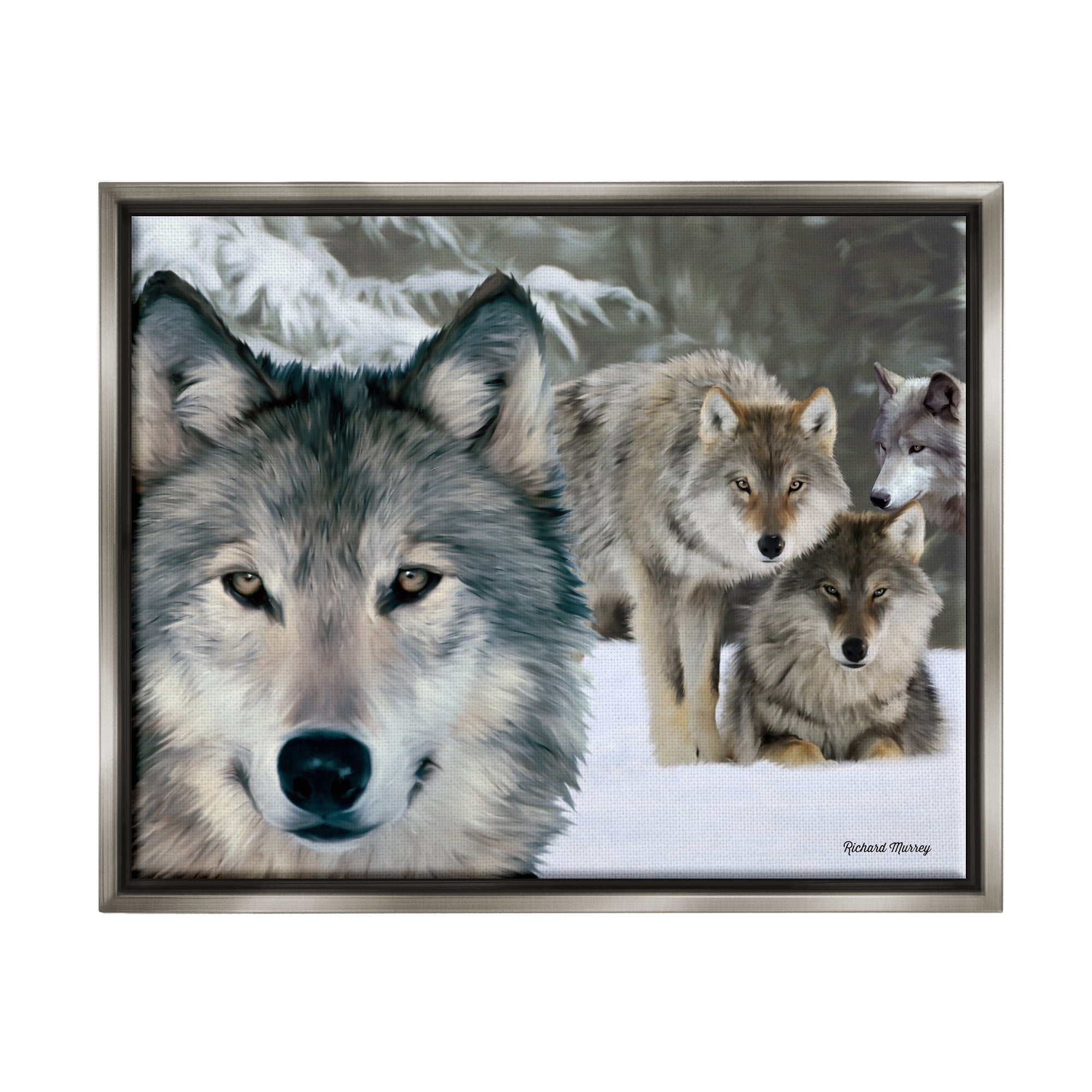 Stupell Industries Wild Wolves Snowy Winter Landscape Animals & Insects Photography Gray Floater Framed Art Print Wall Art