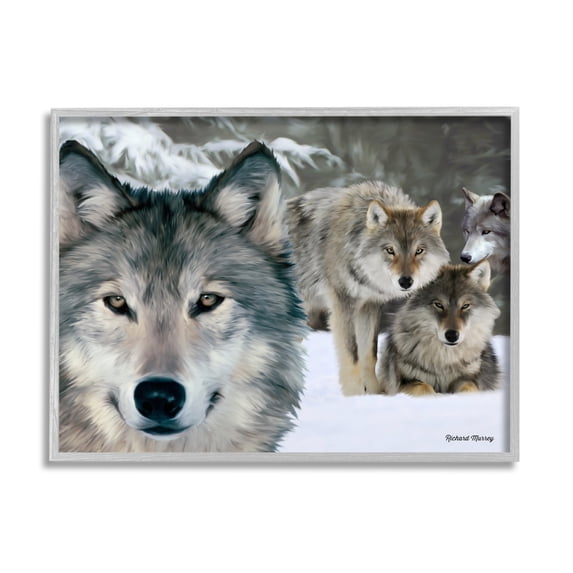 Stupell Industries Wild Wolves Snowy Winter Landscape Animals & Insects Photography Gray Framed Art Print Wall Art