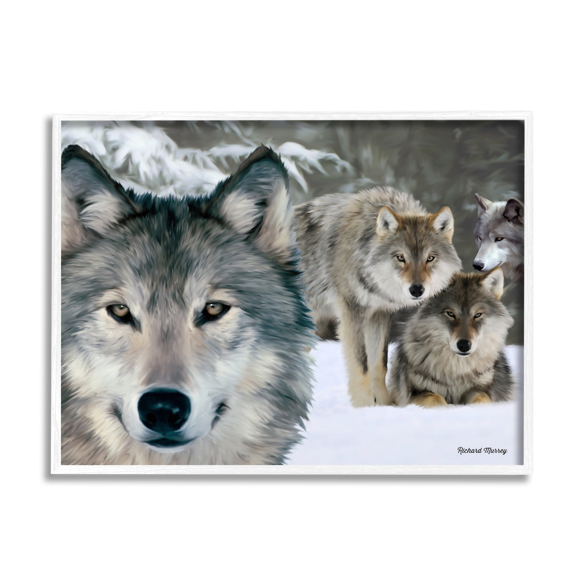 Stupell Industries Wild Wolves Snowy Winter Landscape Animals & Insects Photography White Framed Art Print Wall Art