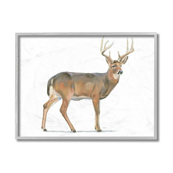 Stupell Industries Wild Woodland Deer Minimal Rustic Antlers Grey Framed, 16 x 20, Design by James Wiens