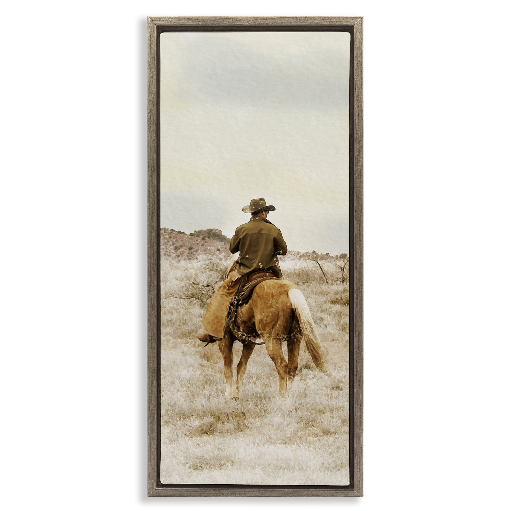 Stupell Industries Wild Wrangling Cowboy Brown Framed Floater Canvas Wall Art, design by Marcus Prime