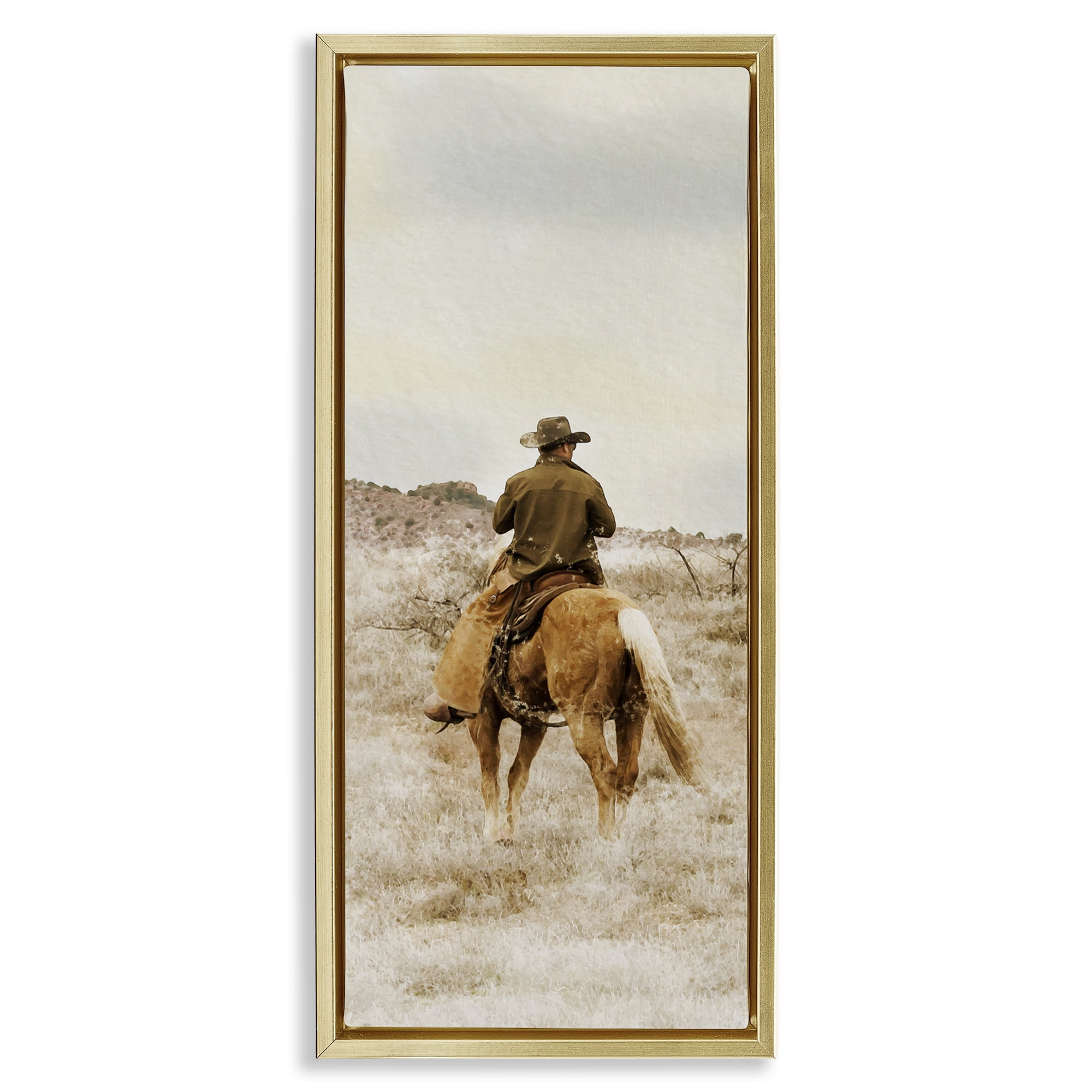 Stupell Industries Wild Wrangling Cowboy Gold Framed Floater Canvas Wall Art, design by Marcus Prime