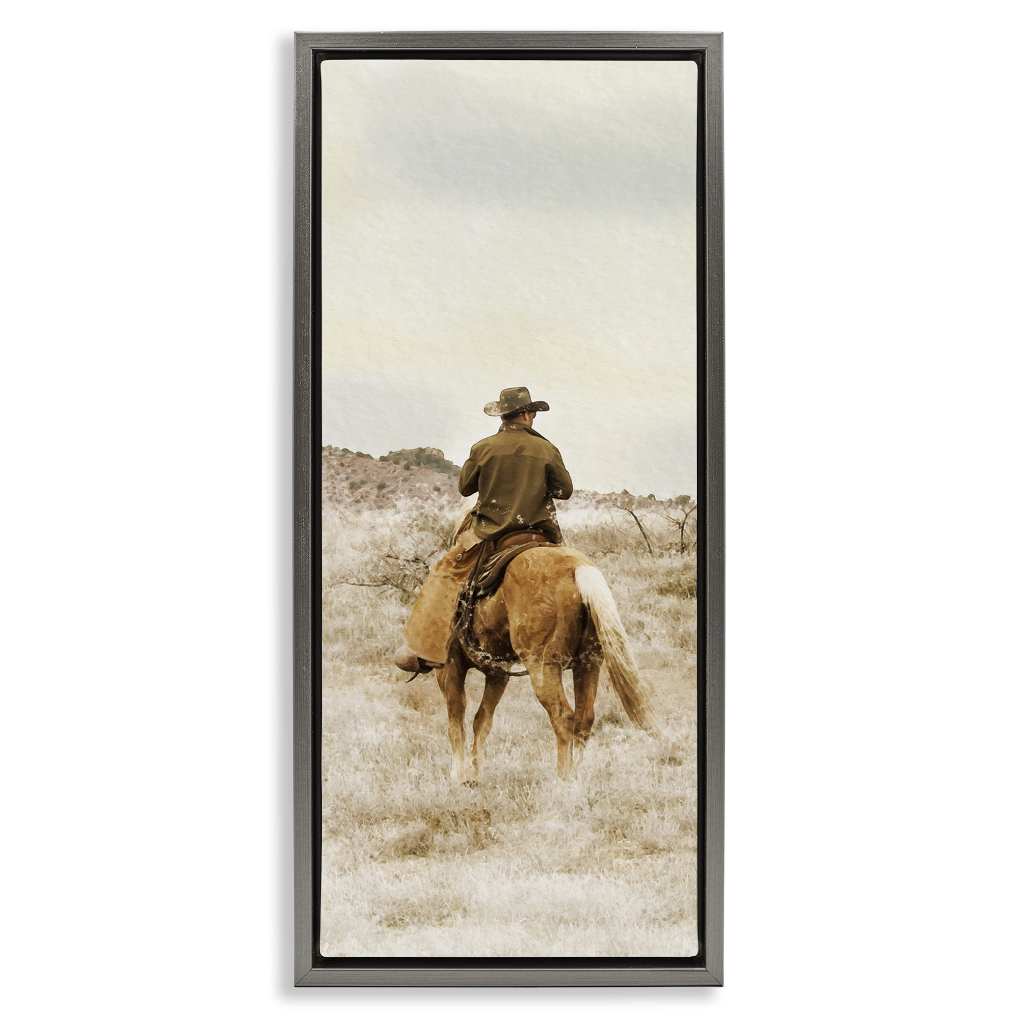 Stupell Industries Wild Wrangling Cowboy Gray Framed Floater Canvas Wall Art, design by Marcus Prime