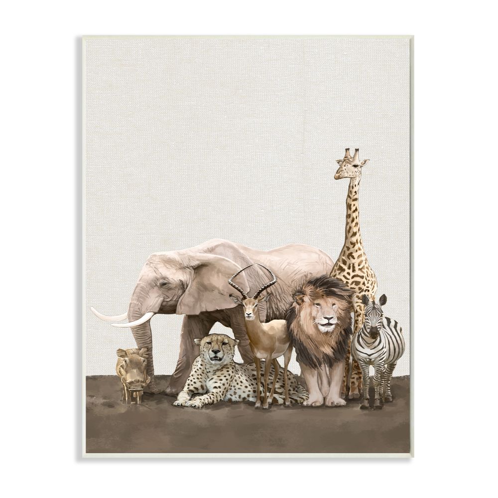 Stupell Industries Wild Zoo Animals Elephant Lion Giraffe Zebra Design Wall Plaque by Ziwei Li, 13" x 19", Wall Plaque