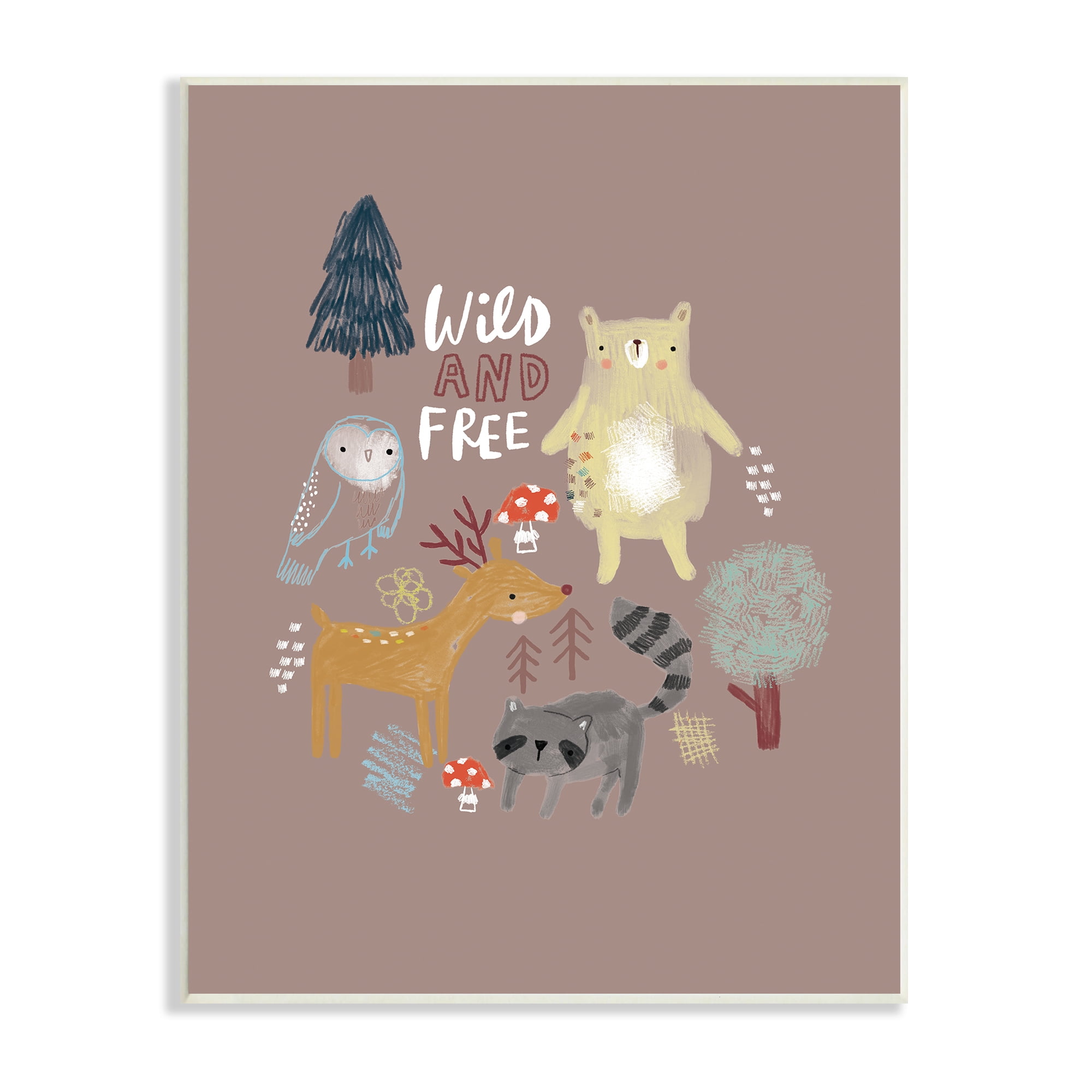 Stupell Industries Wild and Free Kid's Forest Beer Owl Racoon, 13 x 19, Designed by Linda Birtel