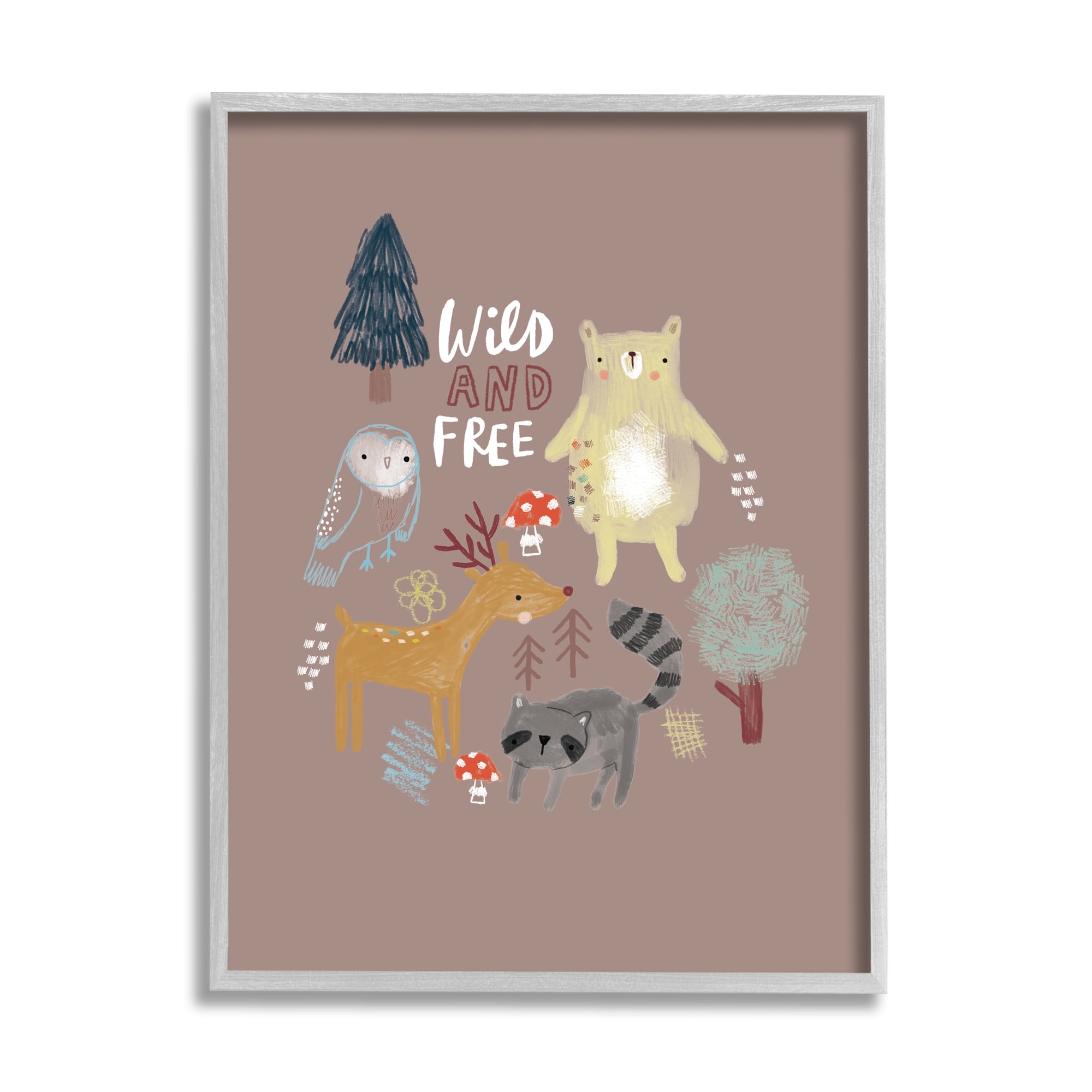 Stupell Industries Wild and Free Kid's Forest Beer Owl Racoon, 16 x 20, Designed by Linda Birtel