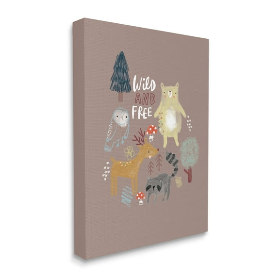 Stupell Industries Wild and Free Kid's Forest Beer Owl Racoon, 24 x 30, Designed by Linda Birtel