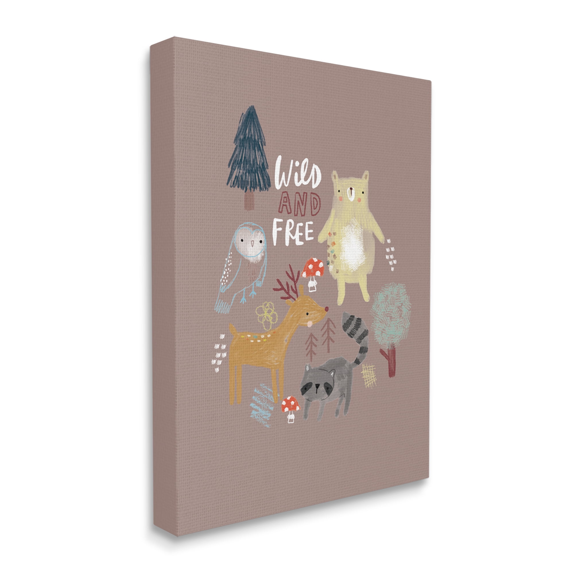Stupell Industries Wild and Free Kid's Forest Beer Owl Racoon, 30 x 40, Designed by Linda Birtel