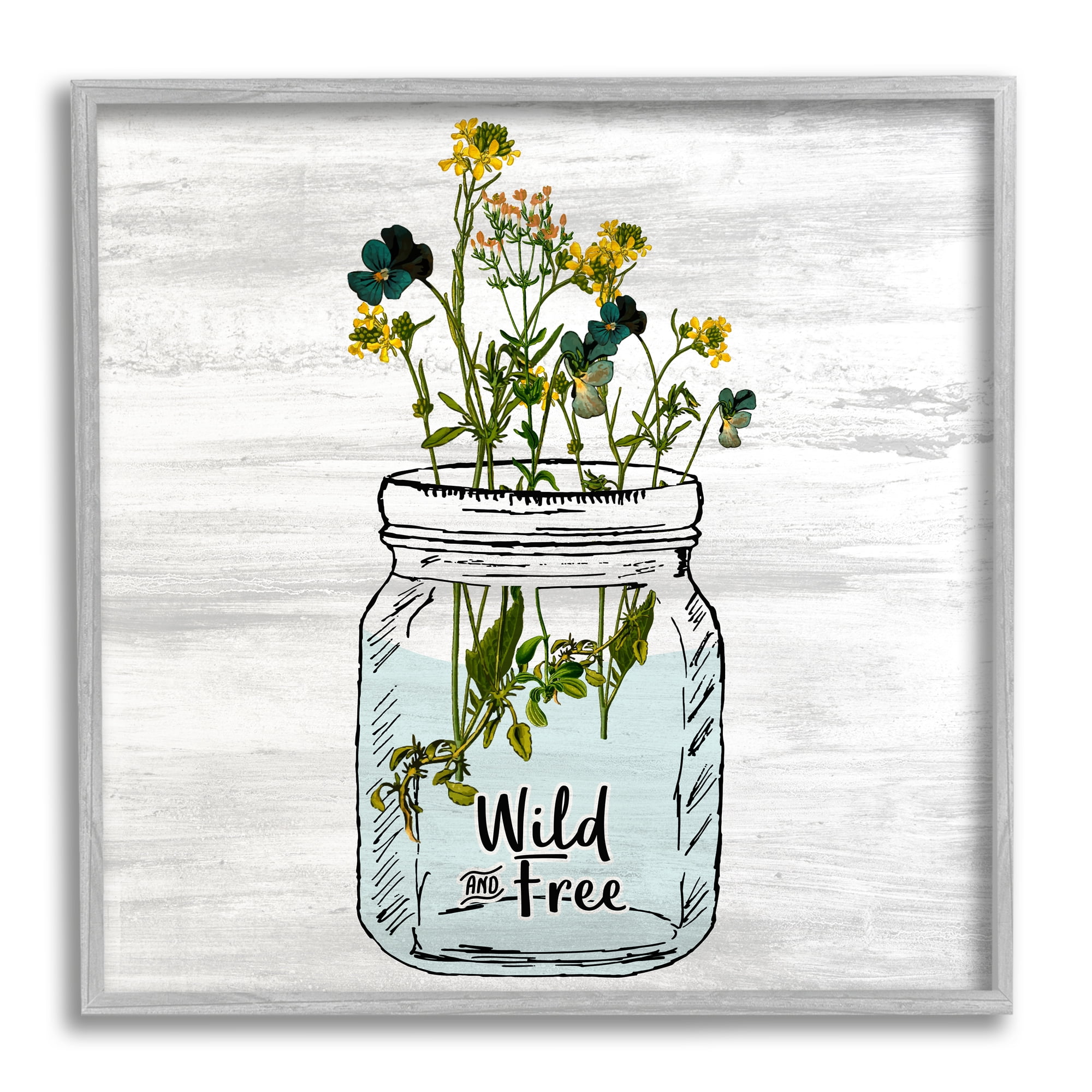 Stupell Industries Wild and Free Yellow Flowers in a Mason Jar, 12 x 12,Design by Kimberly Allen