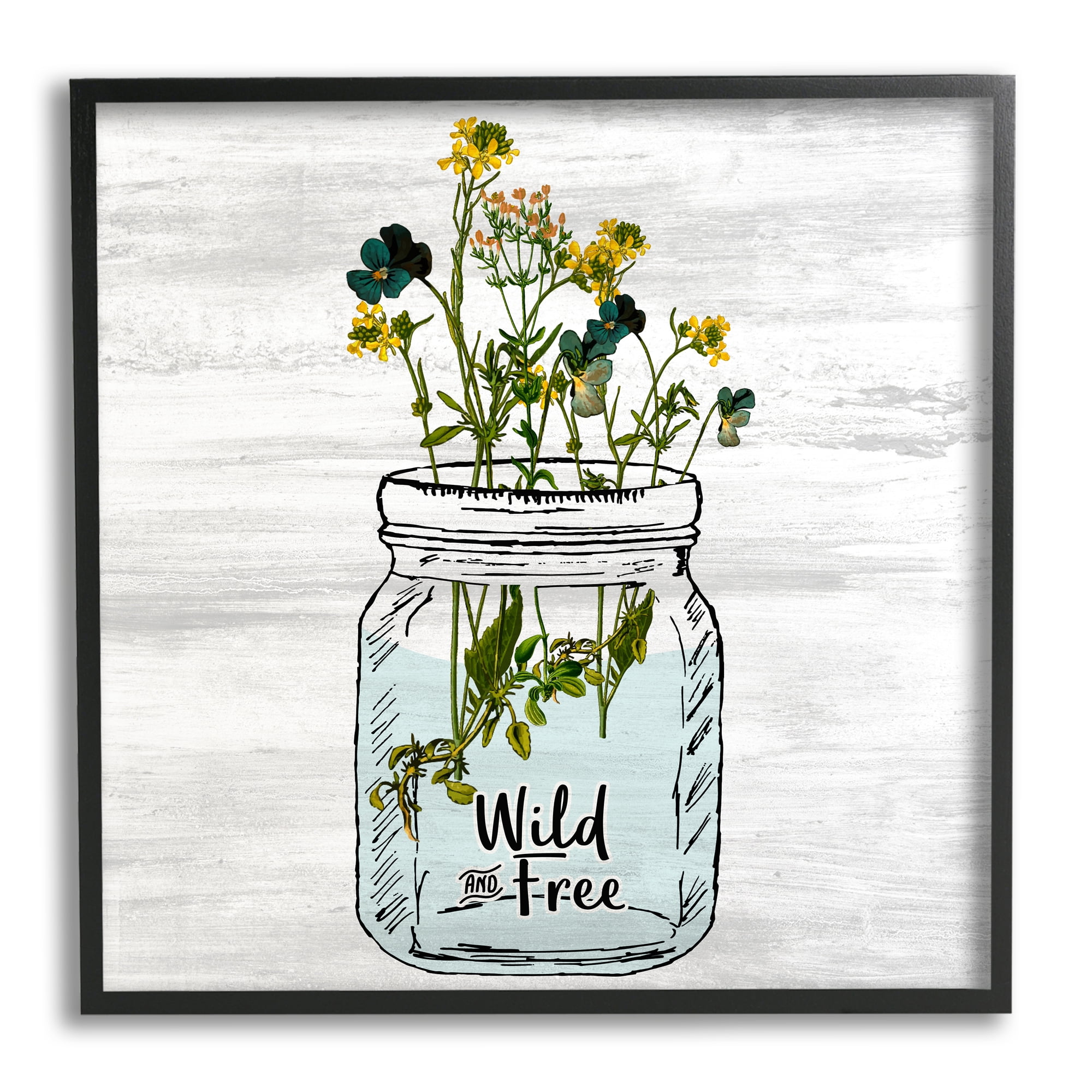 Stupell Industries Wild and Free Yellow Flowers in a Mason Jar, 24 x 24,Design by Kimberly Allen