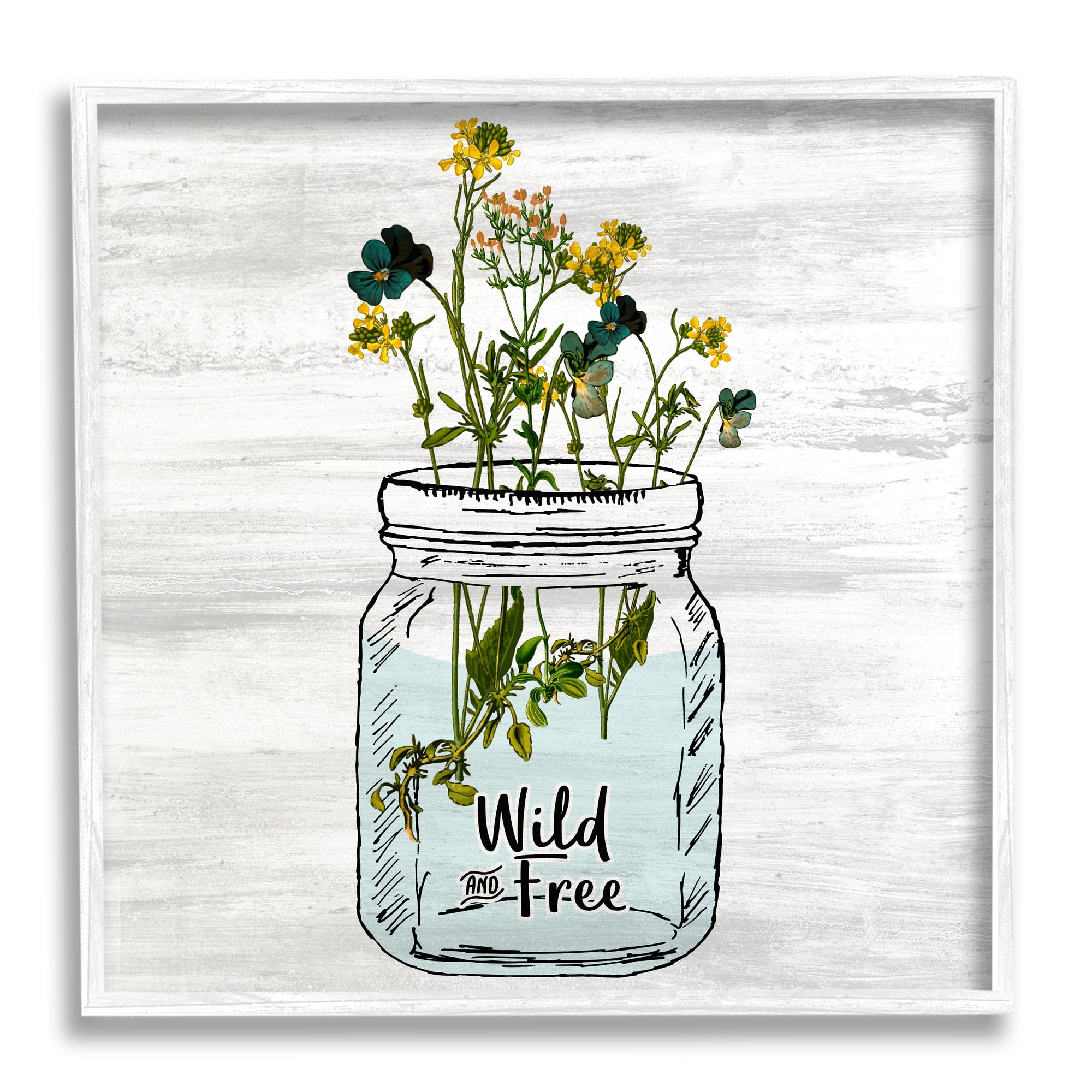 Stupell Industries Wild and Free Yellow Flowers in a Mason Jar, 24 x 24,Design by Kimberly Allen