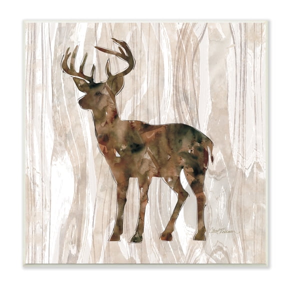 Stupell Industries Wilderness Buck Watercolor Silhouette Rustic Grain Pattern, 12 x 12, Design by Carol Robinson