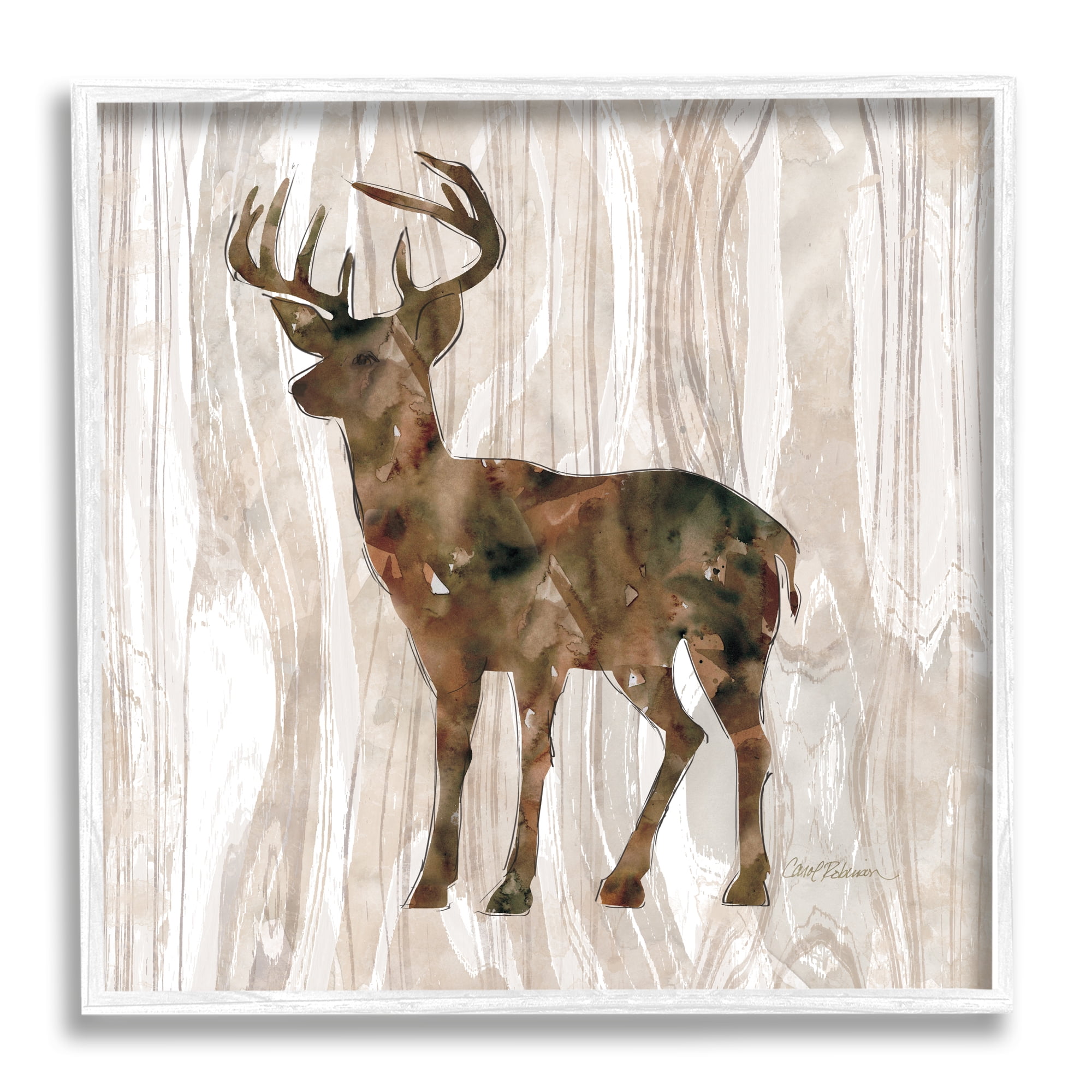 Stupell Industries Wilderness Buck Watercolor Silhouette Rustic Grain Pattern, 24 x 24, Design by Carol Robinson