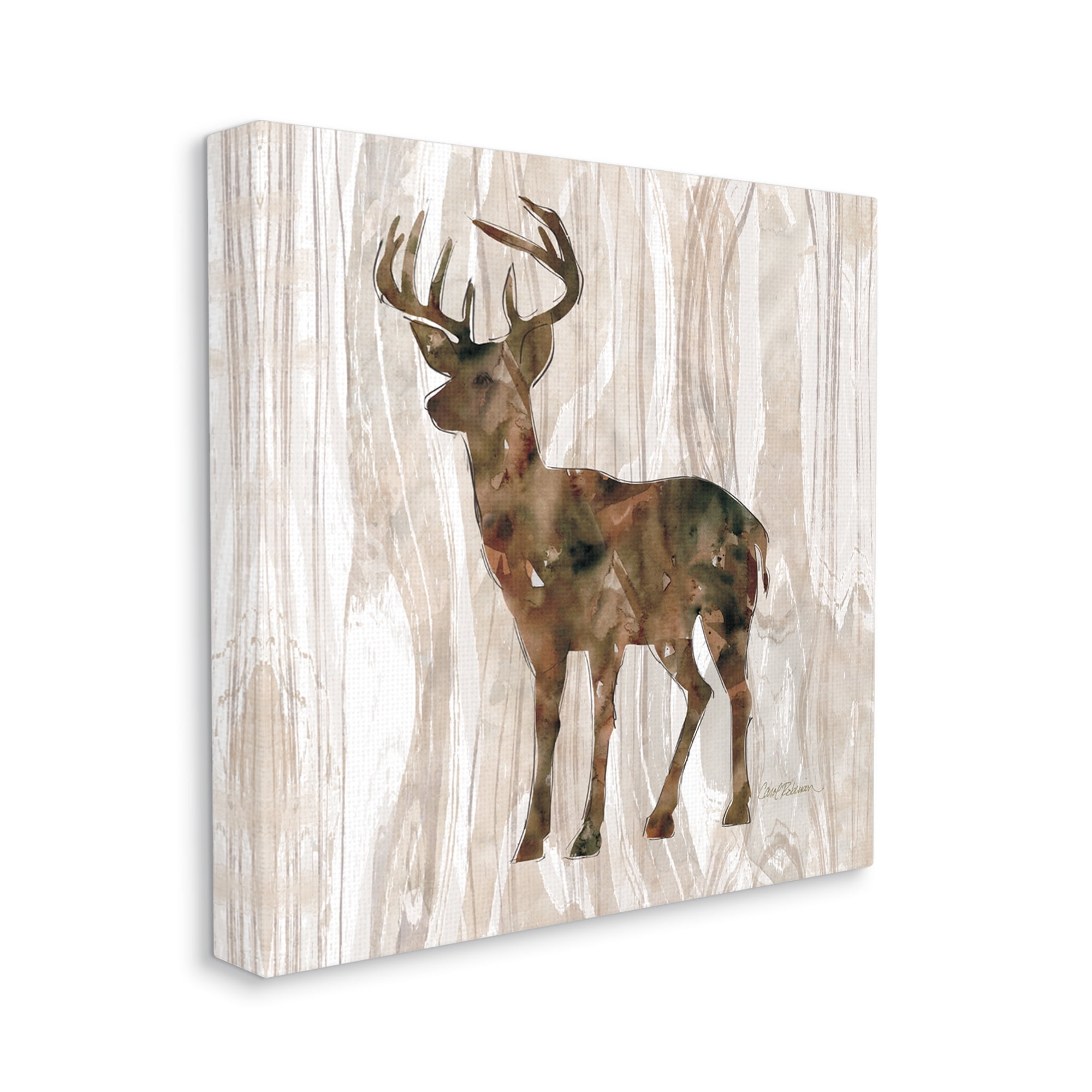 Stupell Industries Wilderness Buck Watercolor Silhouette Rustic Grain Pattern Animals & Insects Painting Gallery Wrapped Canvas Print Wall Art, 36 x 36
