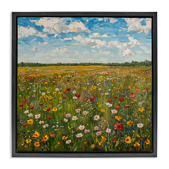 Stupell Industries Wildflower Blooms in Field Black Framed Floater Canvas Wall Art design by LSR Creative Studio, 18 x 18