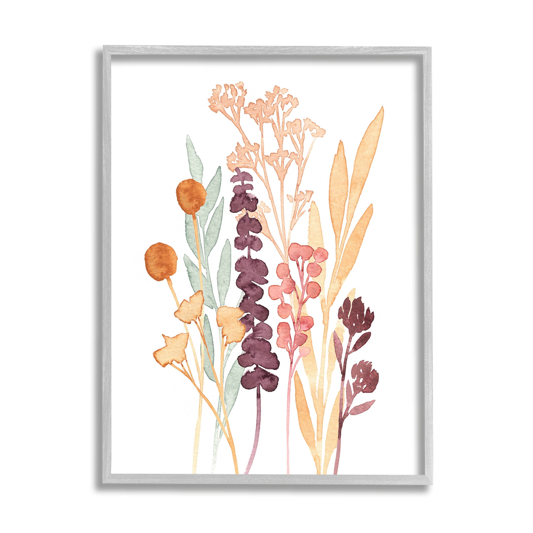 Stupell Industries Wildflower Botanicals Layered Herbs Graphic Art Gray Framed Art Print Wall Art, Design by Annie Warren