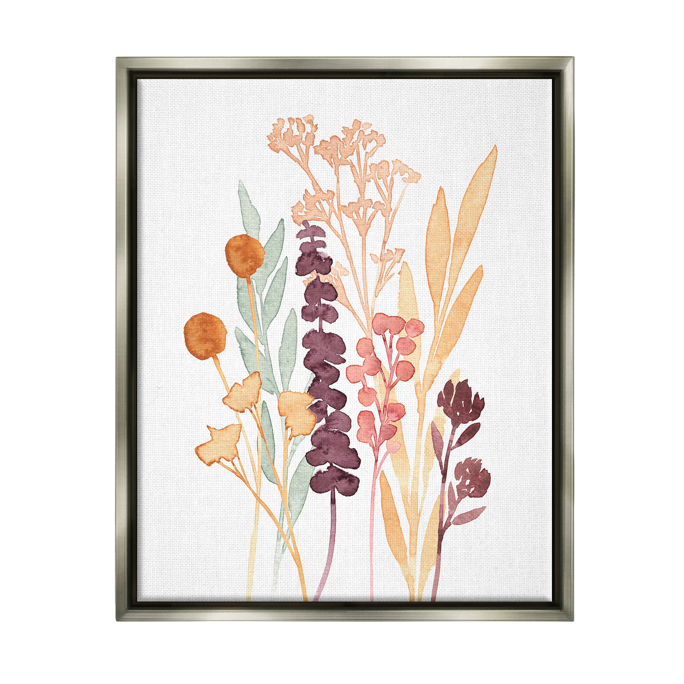 Stupell Industries Wildflower Botanicals Layered Herbs Graphic Art Luster Gray Floating Framed Canvas Print Wall Art, Design by Annie Warren