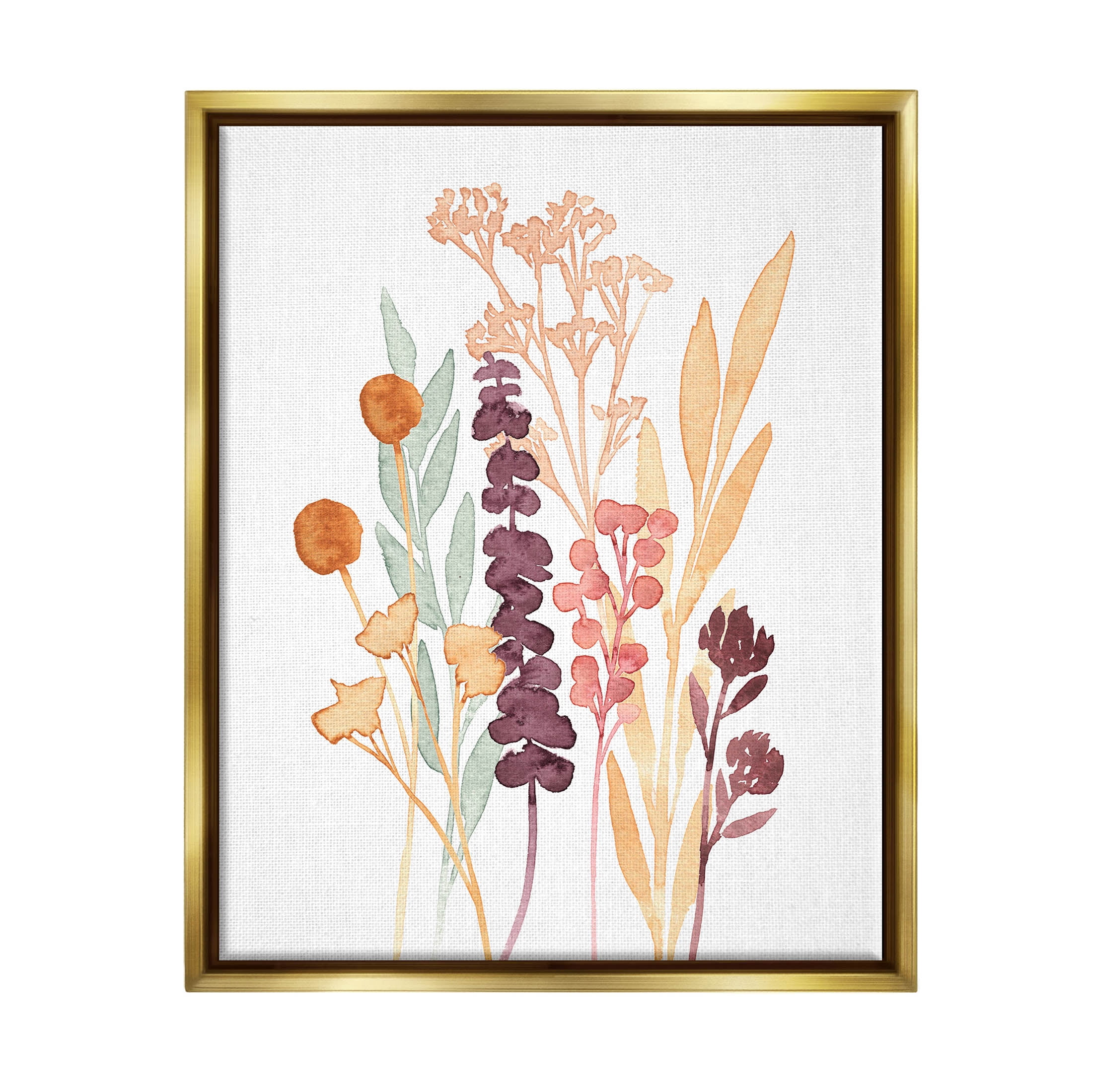 Stupell Industries Wildflower Botanicals Layered Herbs Graphic Art Metallic Gold Floating Framed Canvas Print Wall Art, Design by Annie Warren