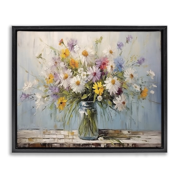 Stupell Industries Wildflower Bouquet in Jar Plants & Flowers Painting Black Floater Framed Canvas Art Print Wall Art, 31 x 25