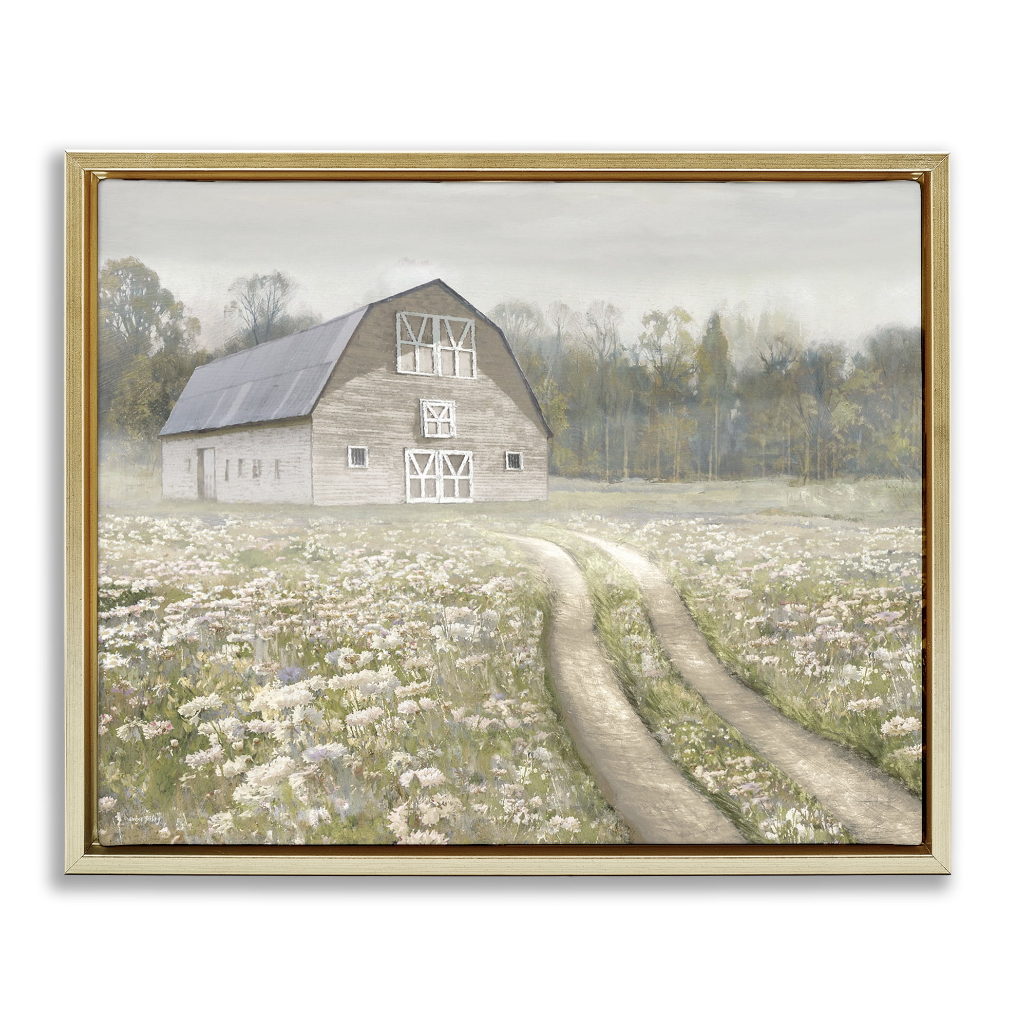 Stupell Industries Wildflower Delight Barn Gold Framed Floater Canvas Wall Art, design by Amber Sterling